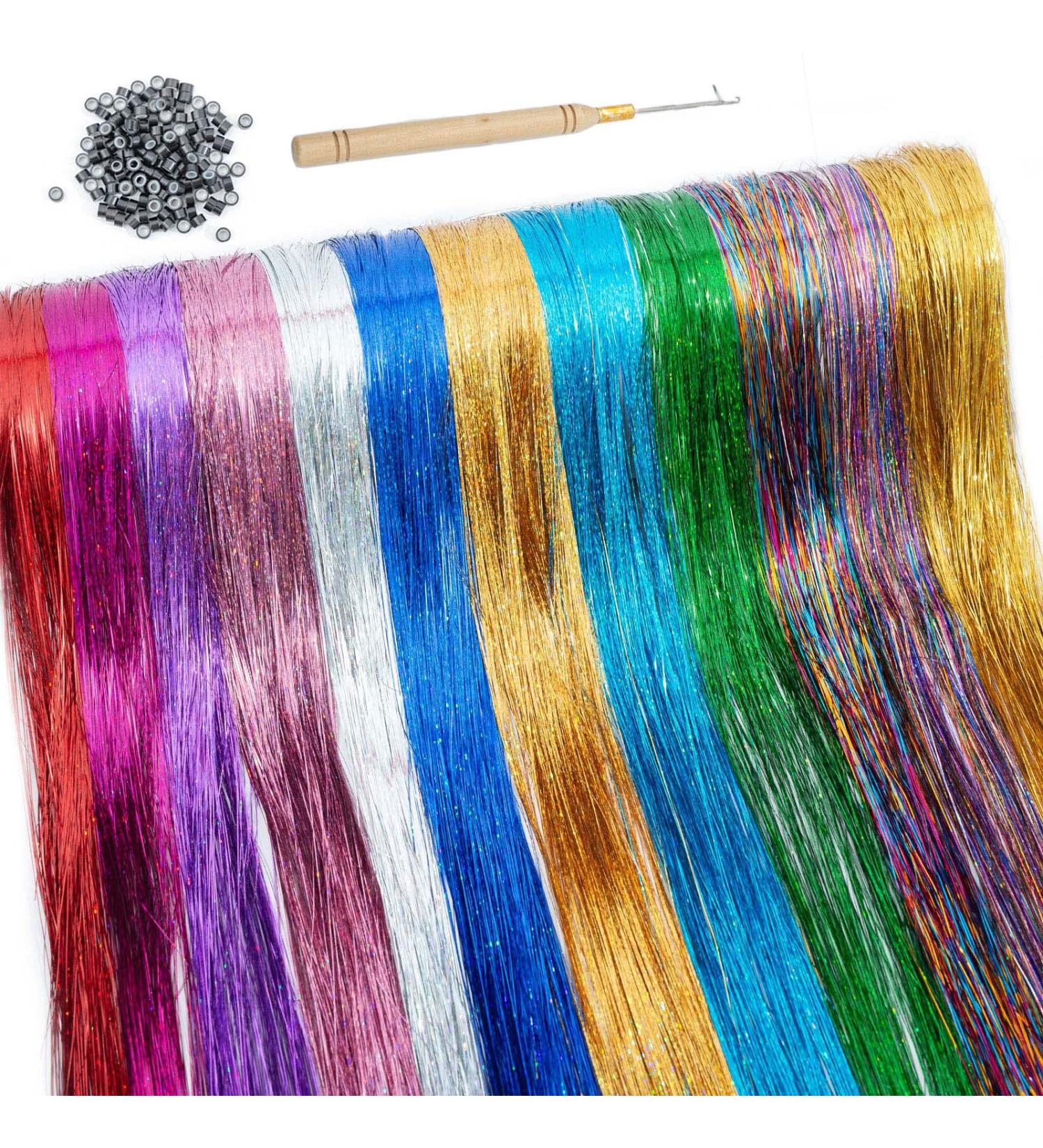 Hair Tinsel Hair Tinsel Kit with Tools Tinsel Hair Extensions 12 Colors 3200 Strands Glitter Hair Tinsel Heat Resistant 46 Inch Fairy Hair 12Colors-46Inch-3200Strands 12 Colors with kit - Buy Online on GoSupps.com