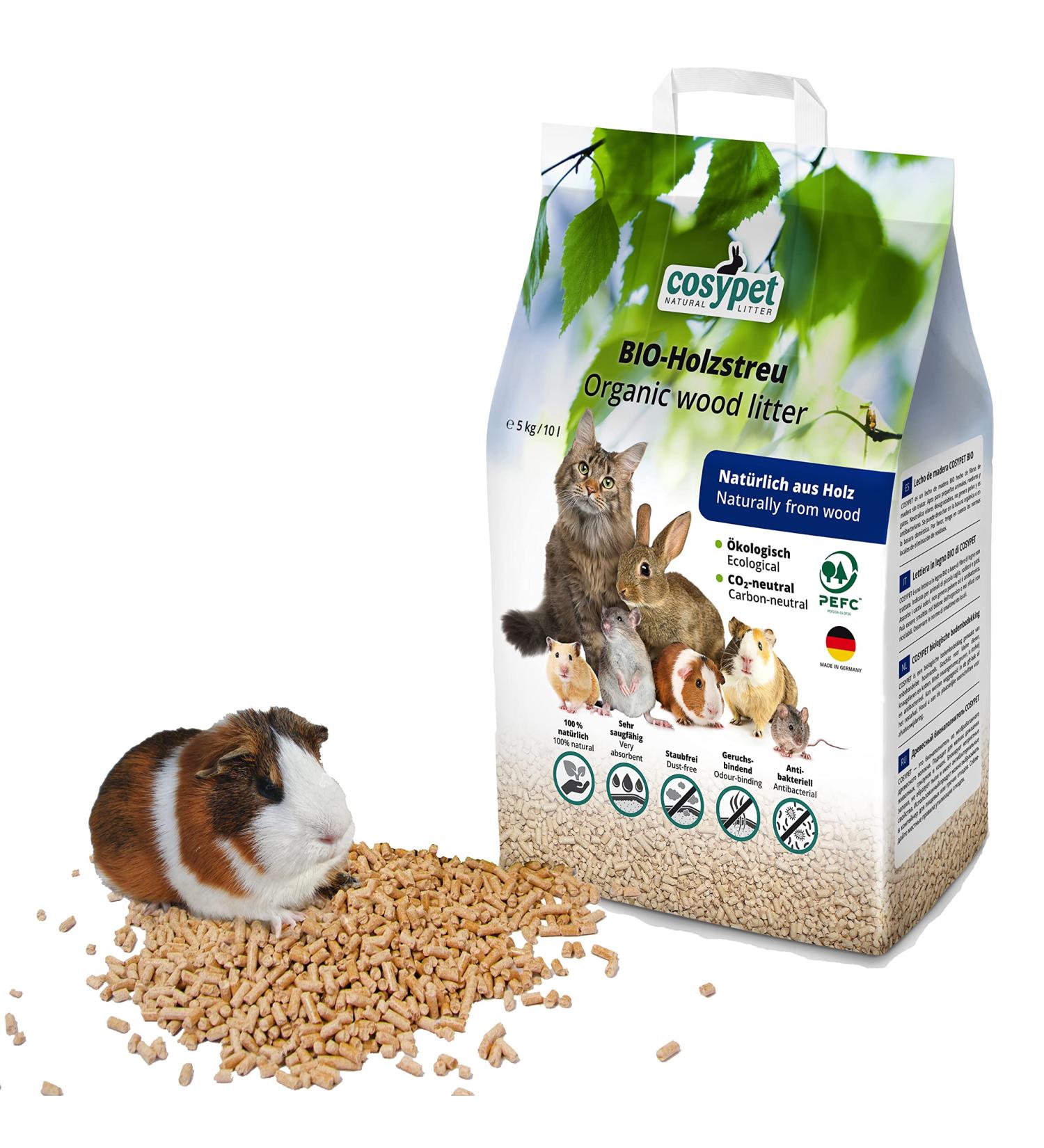 Cosypet 100% Organic Animal Bedding Pellets for Rabbits Hamsters Rodents Birds & Cats Ultra Absorbent & Odor Control - 5 kg (10 L) Wood Litter - Buy Online on GoSupps.com