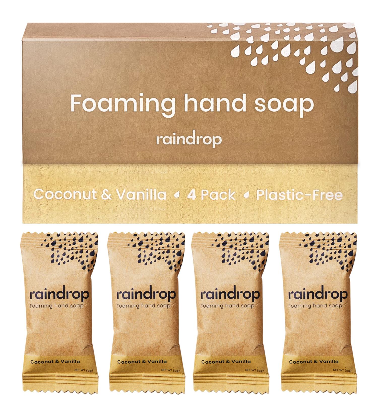 Raindrop Sustainable Hand Soap Refills 4x Plastic-Free Foaming Hand Soap Refills (Sweet Vanilla) - Buy Online on GoSupps.com