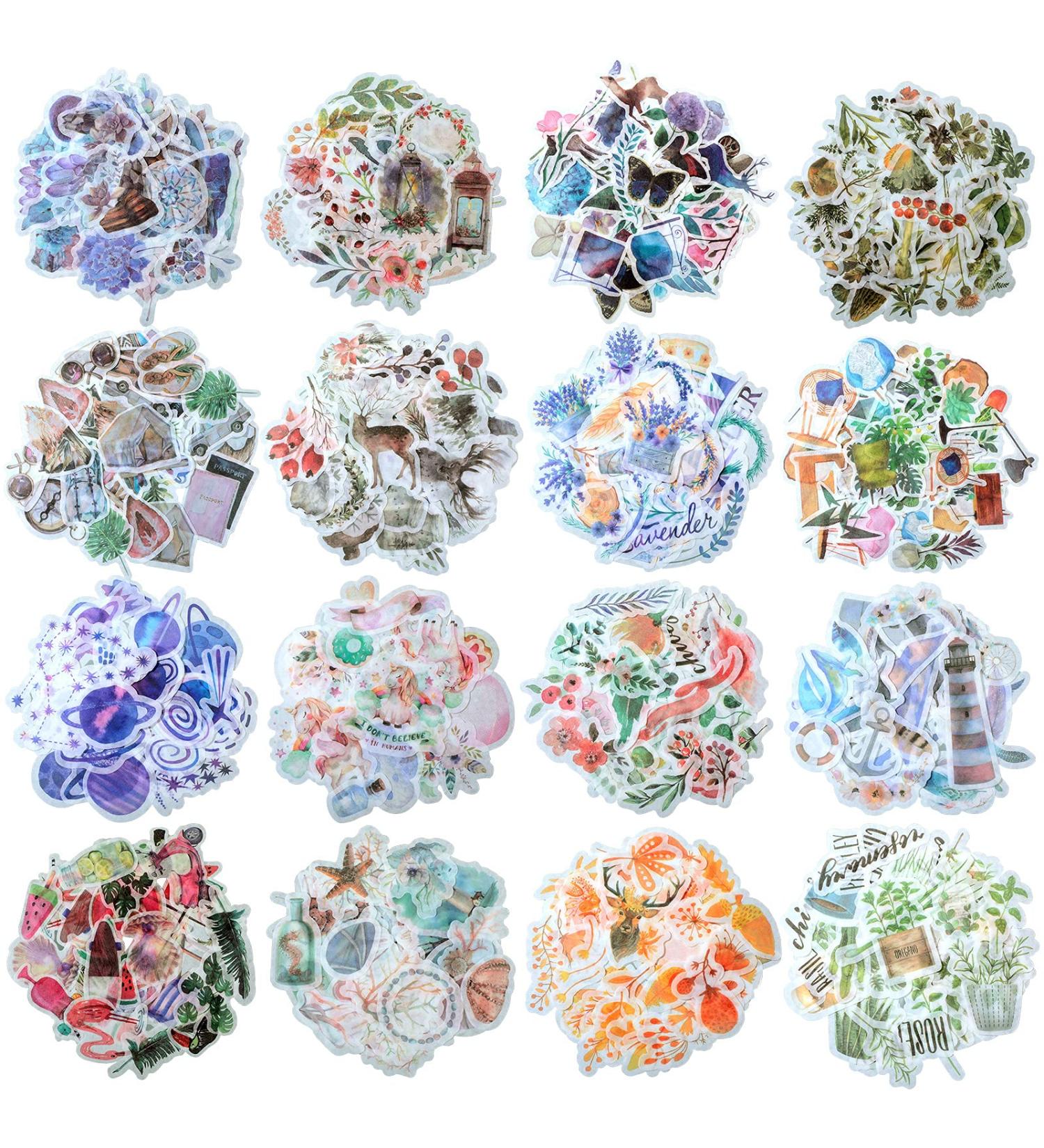 640 Pieces Watercolor Theme Stickers | Scrapbook Stickers for DIY Planners, Calendars, Travel Case, Laptop | Four Seasons, Forest, Flower, Animal, Sea Design (Warm Style) - Buy Online on GoSupps.com