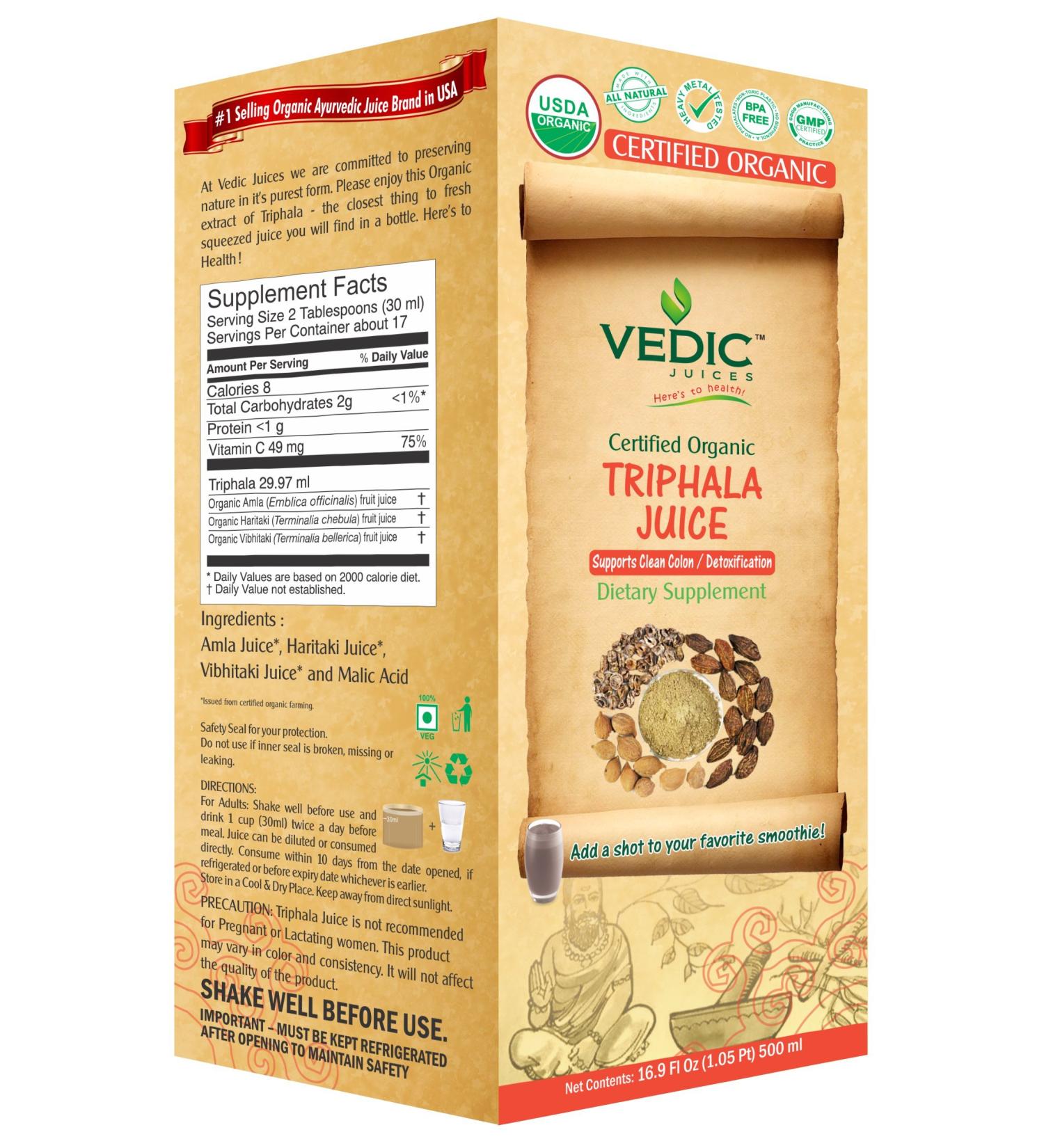 Organic 500ml Triphala Juice by Vedic Juices | USDA Certified - Buy Online on GoSupps.com