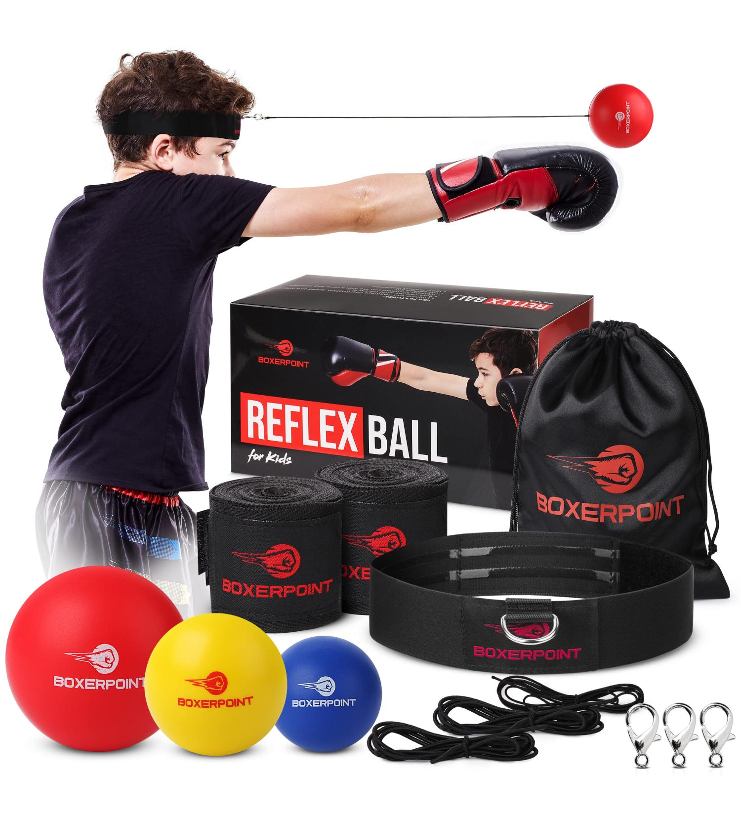 Boxing Reflex Ball Set for Adults and Kids - Improve Hand Eye Coordination and Punching Speed - Set of 3 React Balls with Headband and Carry Bag - Buy Online on GoSupps.com