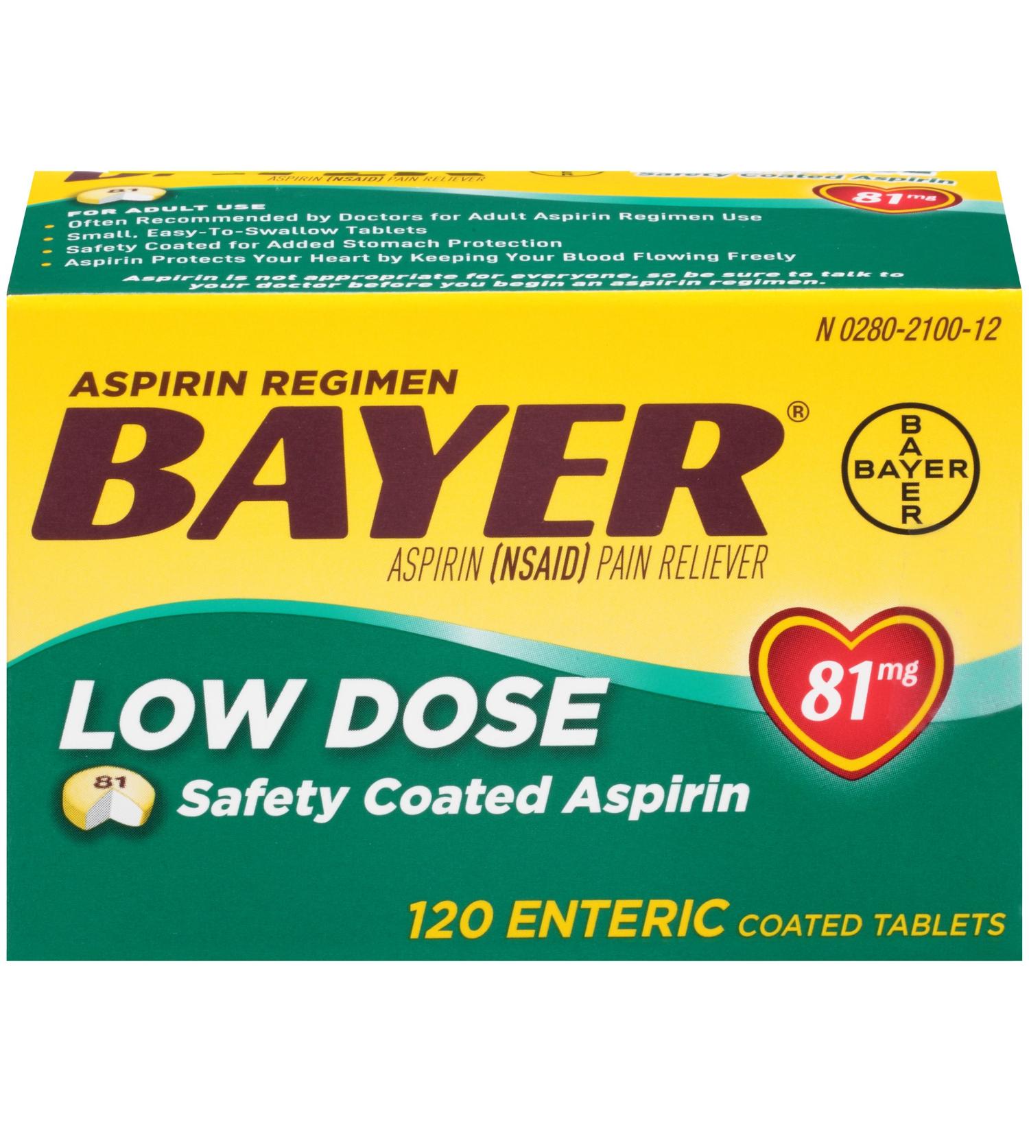 Bayer Low Dose 81mg Aspirin 120 Enteric Coated Tablets - Heart Health Support - Buy Online on GoSupps.com