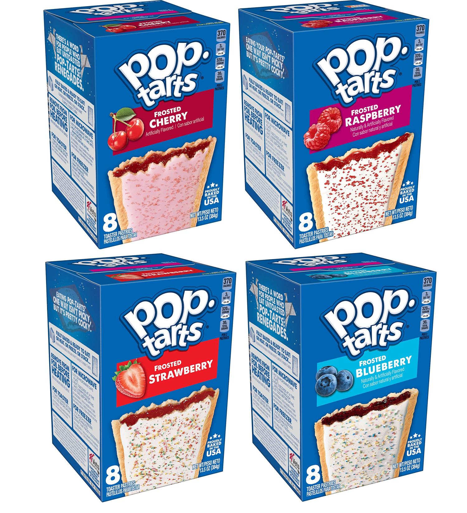 Pop-Tarts Frosted Variety Pack - Cherry, Raspberry, Strawberry, Blueberry - 13.5oz (4 Pack) + 2 Make Your Day Lollipops - Buy Online on GoSupps.com