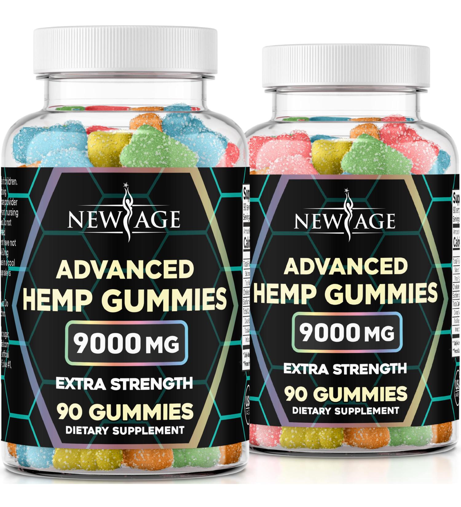 New Age Naturals Advanced Hemp Big Gummies 9000mg - 360 Natural Hemp Oil Infused Gummies - Pack of 2, 180 Count Each - Buy Online on GoSupps.com