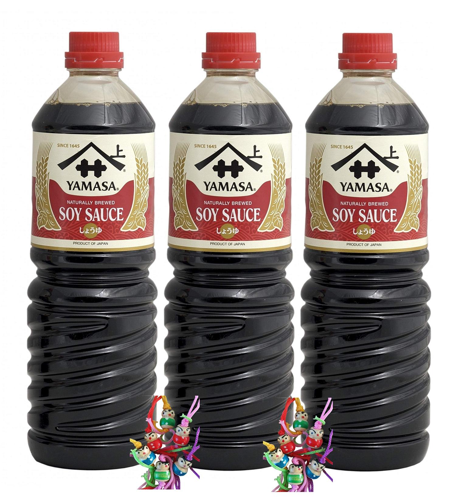  Yamasa 3 x 1000 ml YAMASA Soy Sauce from Japan / Naturally Brewed / Soy Sauce + a small lucky sink Wooden Doll - Buy Online on GoSupps.com