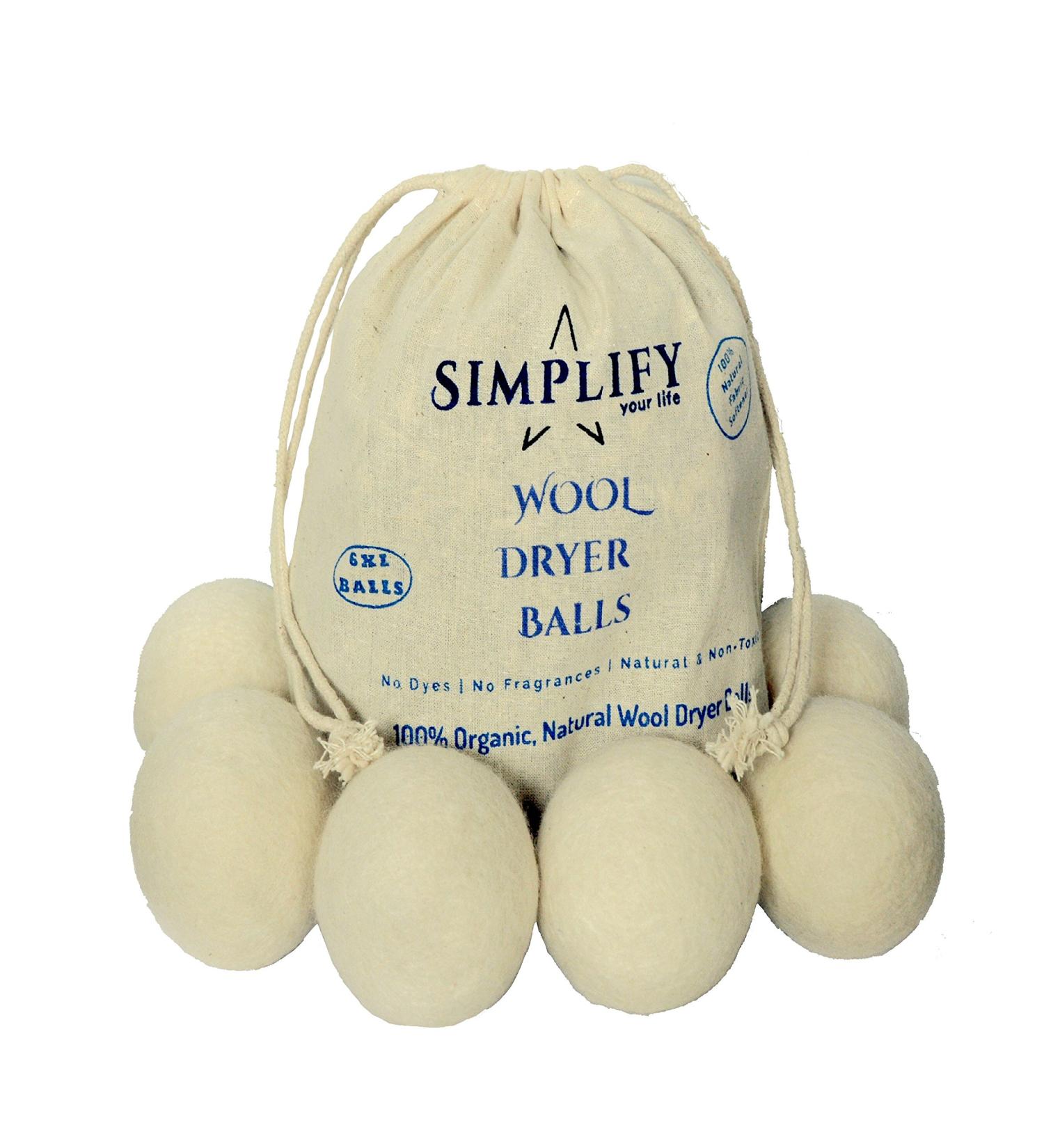 Organic Wool Dryer Balls by SIMPLIFY YOUR LIFE - Natural Fabric Softener X-Large Set of 6 for Eco-Friendly Laundry - Buy Online on GoSupps.com