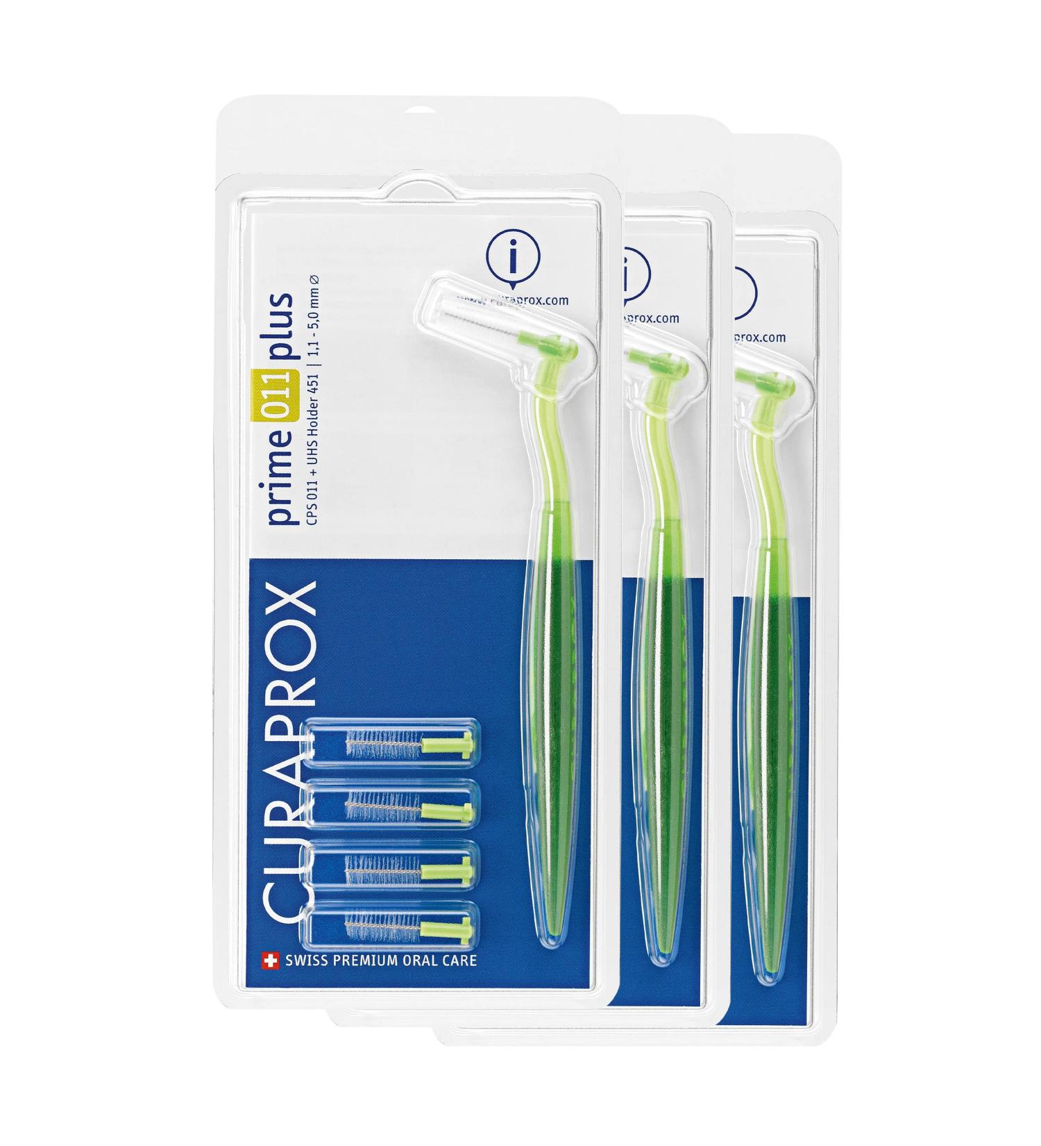 Curaprox Interdental Brushes CPS 011 Prime Plus Bundle - 3 Green Brushes 1.1 mm Diameter 5 mm Effectiveness | Complete Set with Holders | International Shipping - Buy Online on GoSupps.com