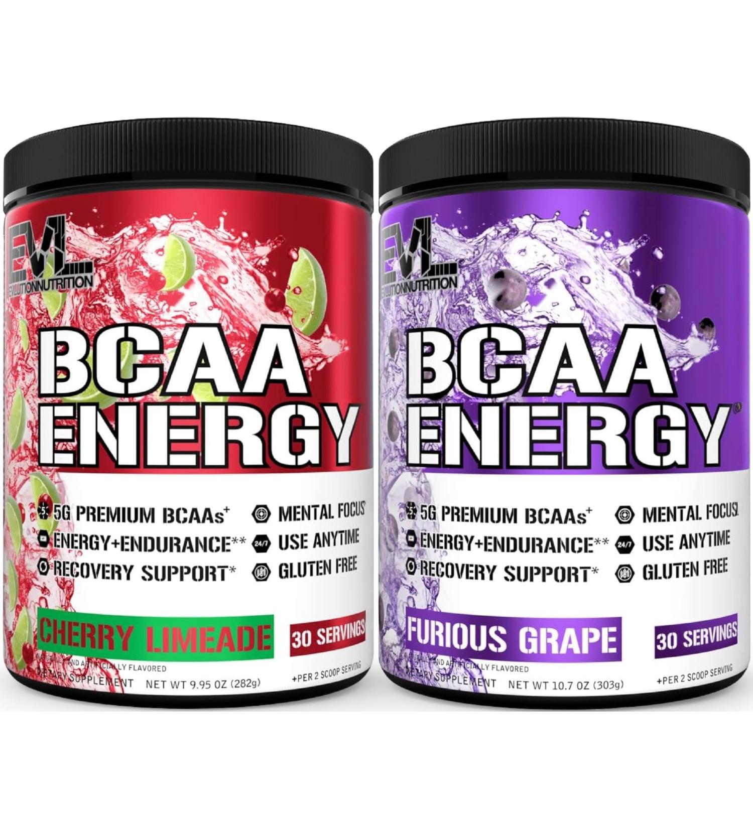 Evlution Replenishing BCAAs Amino Acids Powder for Pre & Post Workout (Grape and Cherry Lime 30 Servings Each) - Buy Online on GoSupps.com