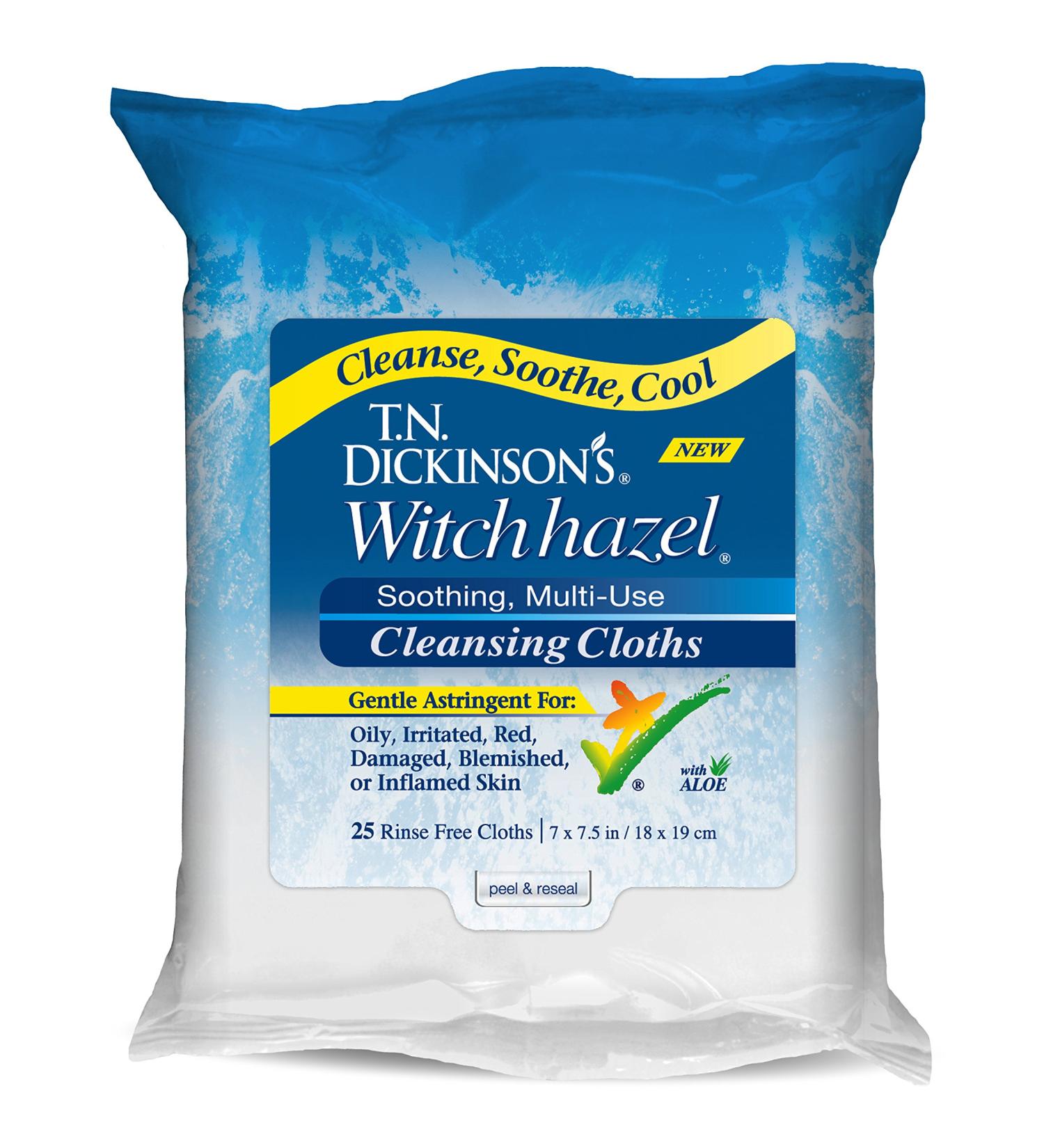 Dickinson Brands Witch Hazel Cleansing Cloths - 25 Rinse-Free Moist Towelettes for Refreshing Clean - Buy Online on GoSupps.com