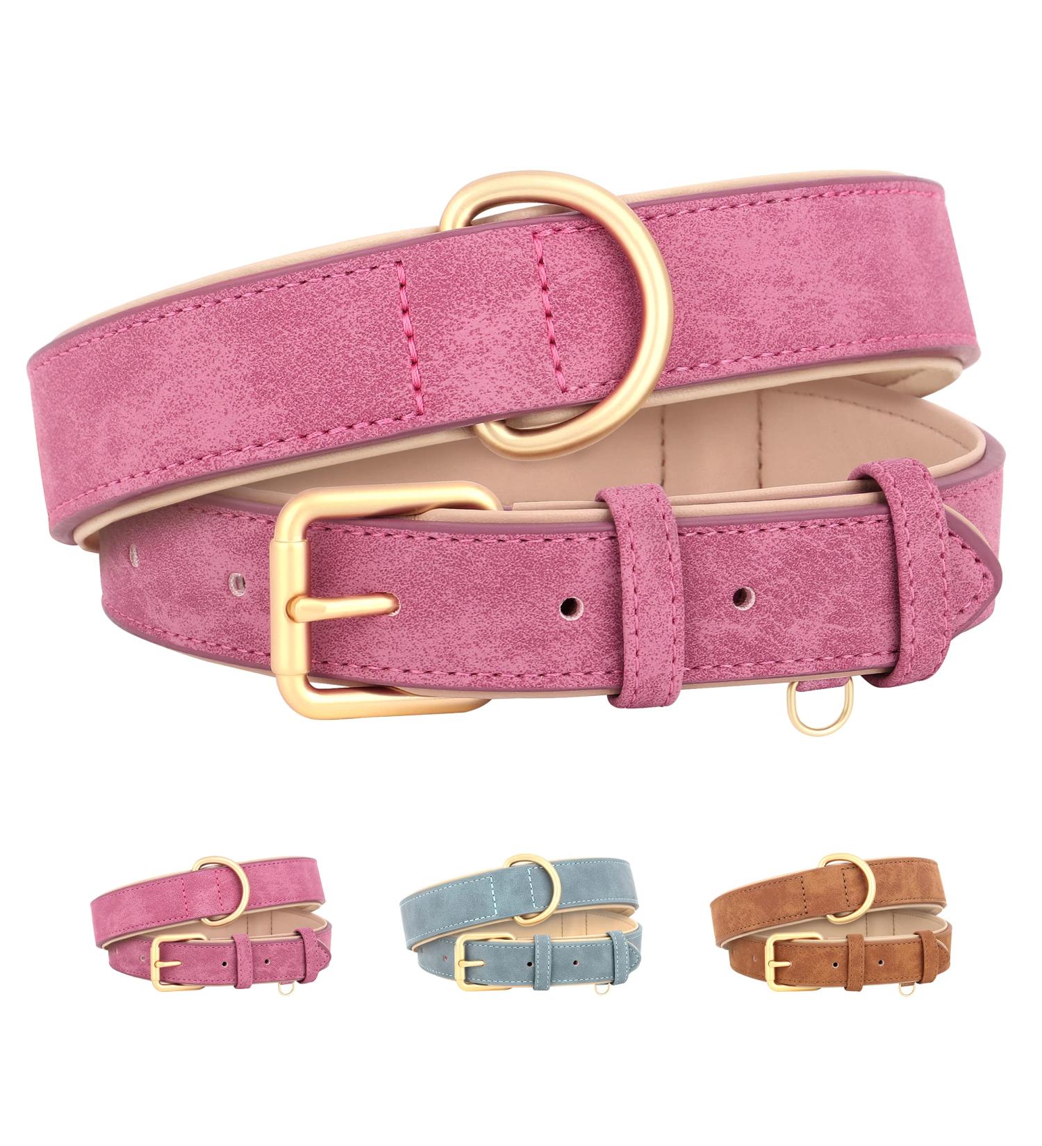 Beirui Soft Padded Leather Dog Collar - Comfortable & Durable for Small Medium & Large Dogs - Pink - High-Quality Alloy Fittings - Adjustable Neck Size 25-33 cm - Buy Online on GoSupps.com