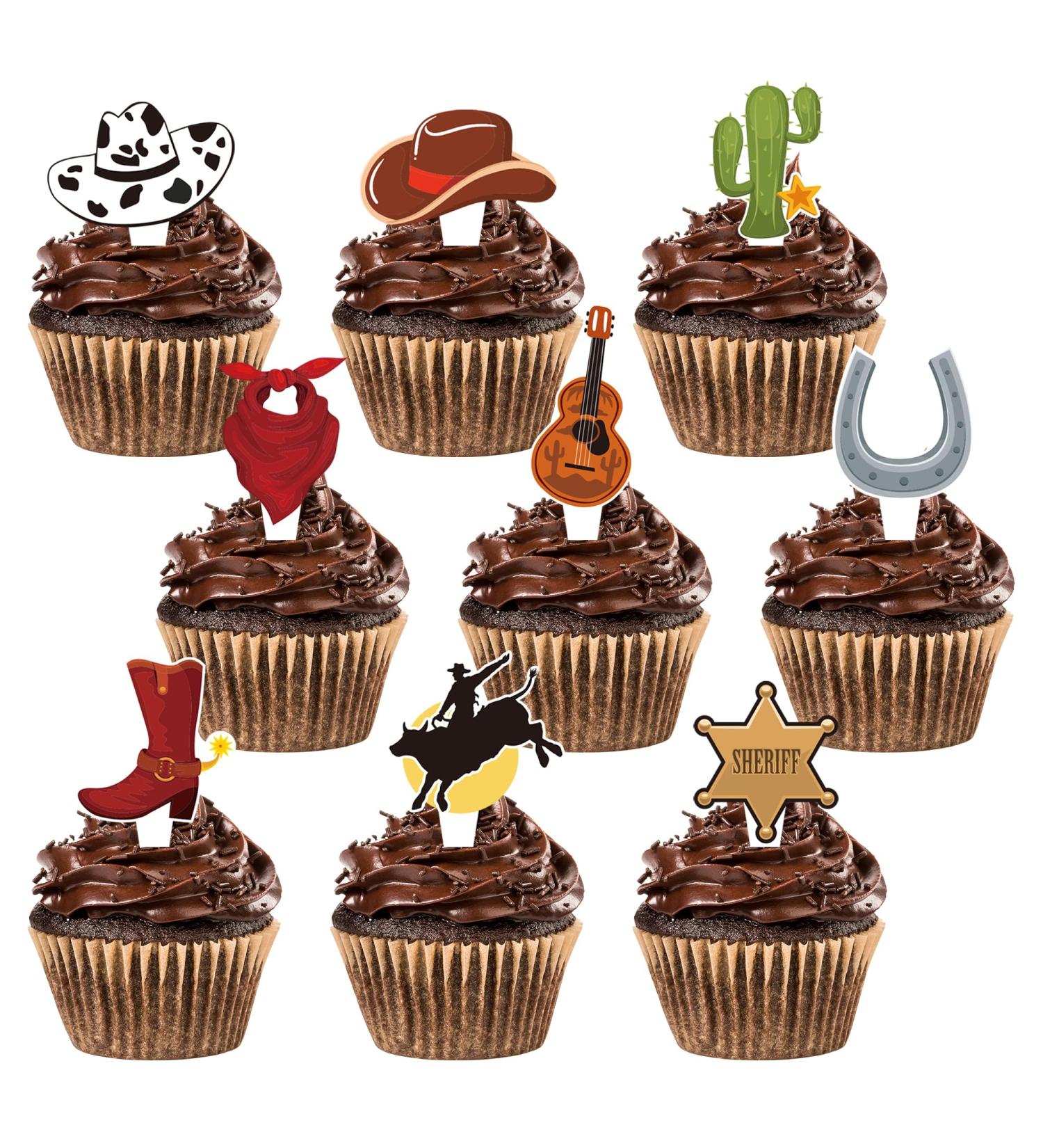 Yoqipati 72PCS Western Cowboy Cupcake Toppers HorseShoe Cowboy Hats Boots Bull Cactus Cupcake picks for Rodeo Western Baby Shower Boy Birthday Party Cake Decorations Supplies - Buy Online on GoSupps.com