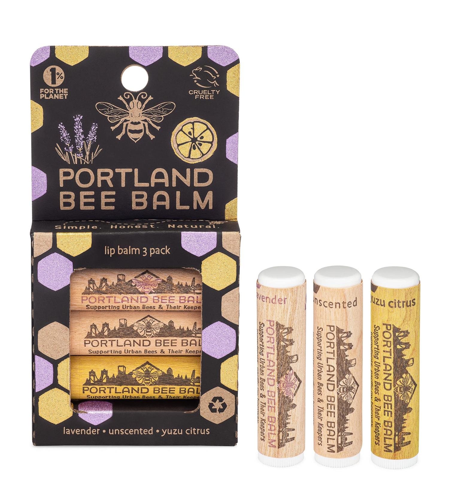 Portland Bee Balm Chapstick 3-Pack - Lavender Yuzu & Unscented | Natural Lip Care for All Skin Types - Buy Online on GoSupps.com