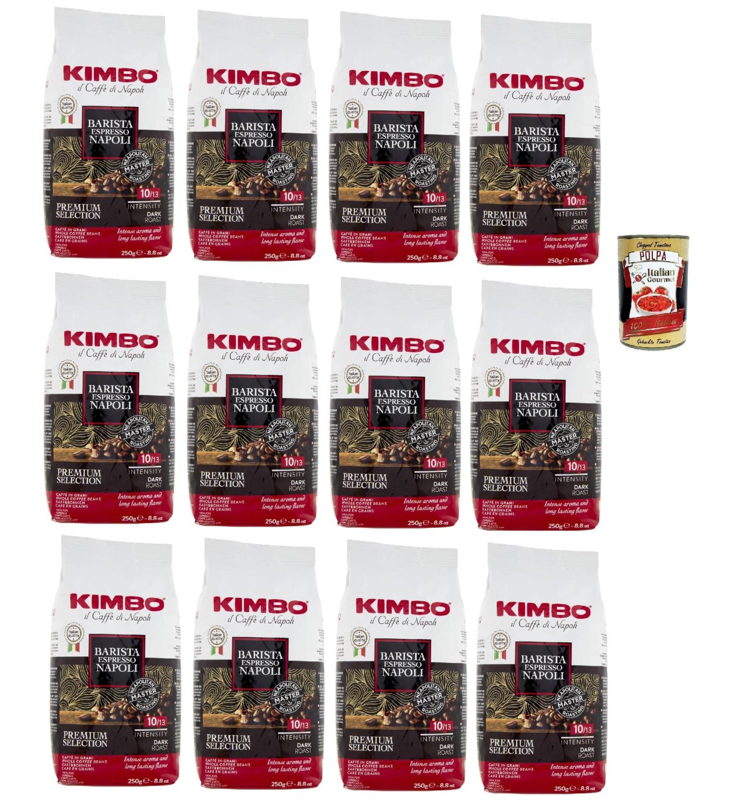 Kimbo Barista Espresso Napoli Caff in Grani Caf En Grains entier Arabica 80%/Robusta 20% avec des notes de pain fra chement grill et de chocolat noir 12x 250 g + Italian Gourmet polpa 400g - Buy Online on GoSupps.com