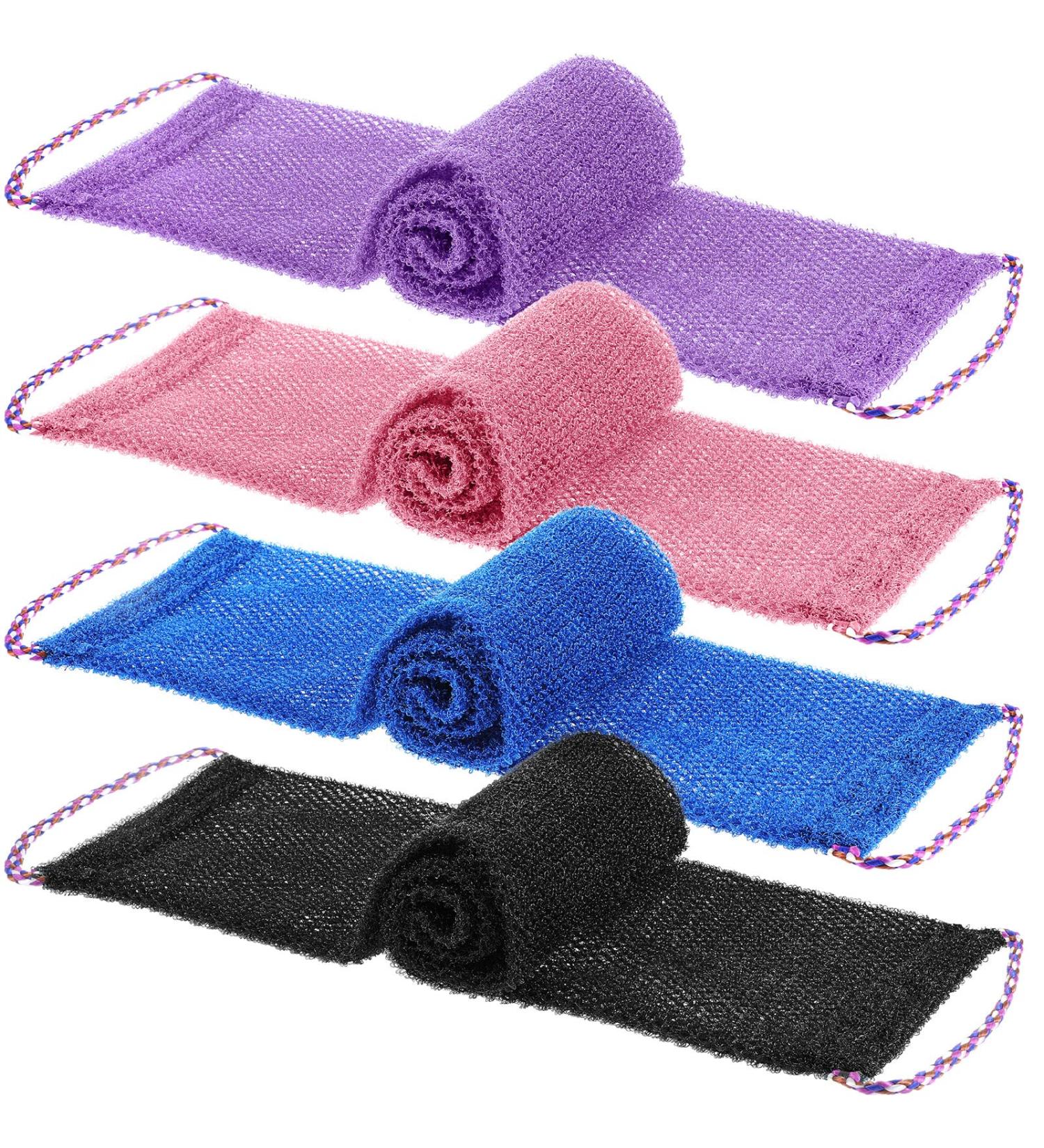 African Exfoliating Net Sponge Set for Daily Use - 4 Pieces (Purple, Black, Blue, Pink) - Buy Online on GoSupps.com