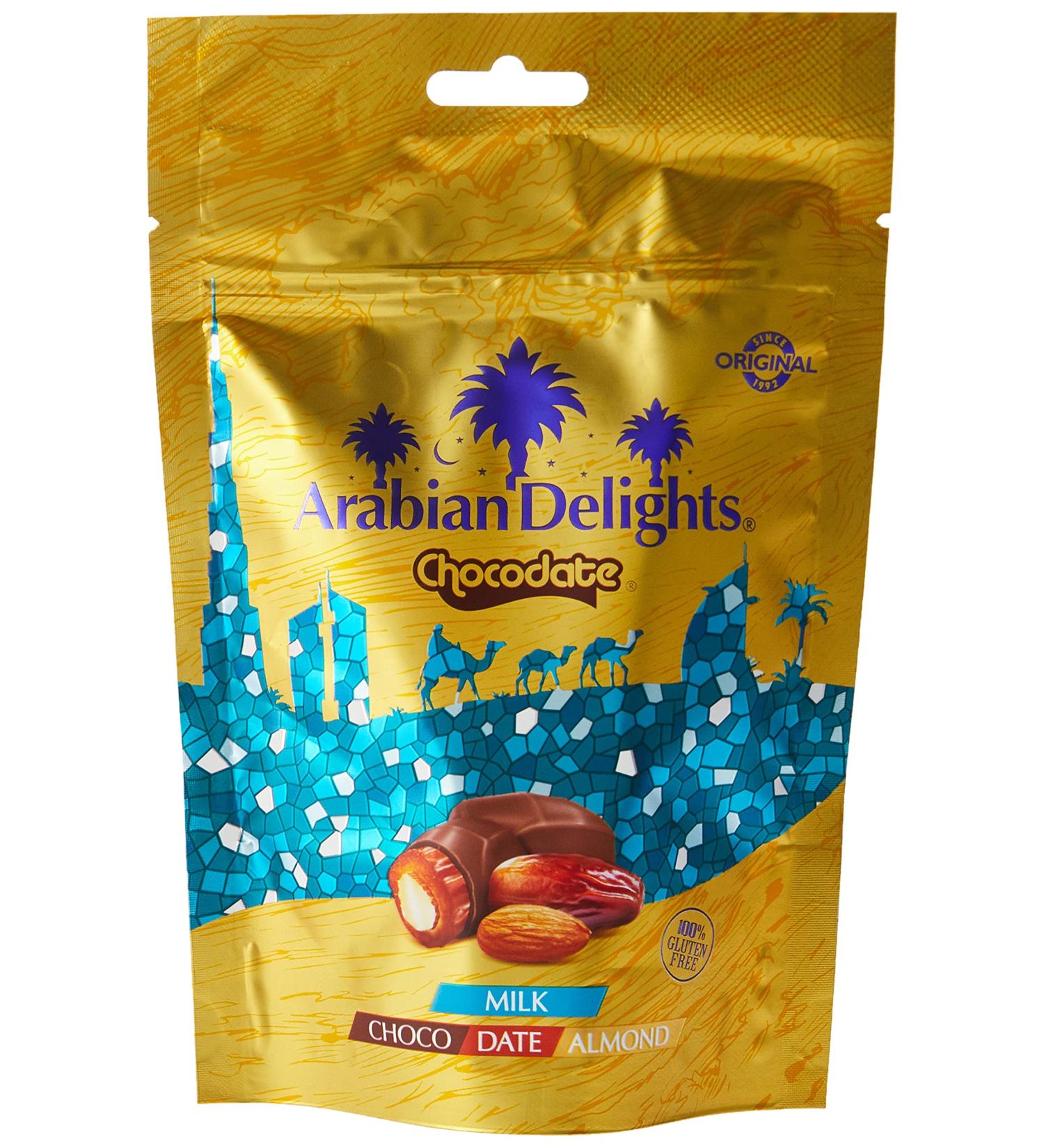 Luxurious Dates with Nuts Arabian Delights Milk Chocodate with Almond 100 gm Chocolate Coated Bite-Sized Snacks Stuffed w/Golden Roasted Almonds Dates Snacks & Sweets - Buy Online on GoSupps.com