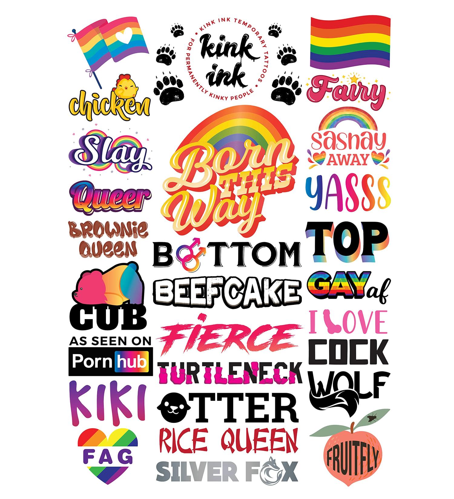 Kink Ink - 26 x Male Gay Pride LGBTQ+ Temporary Tattoo Sexy Kinky Sticker