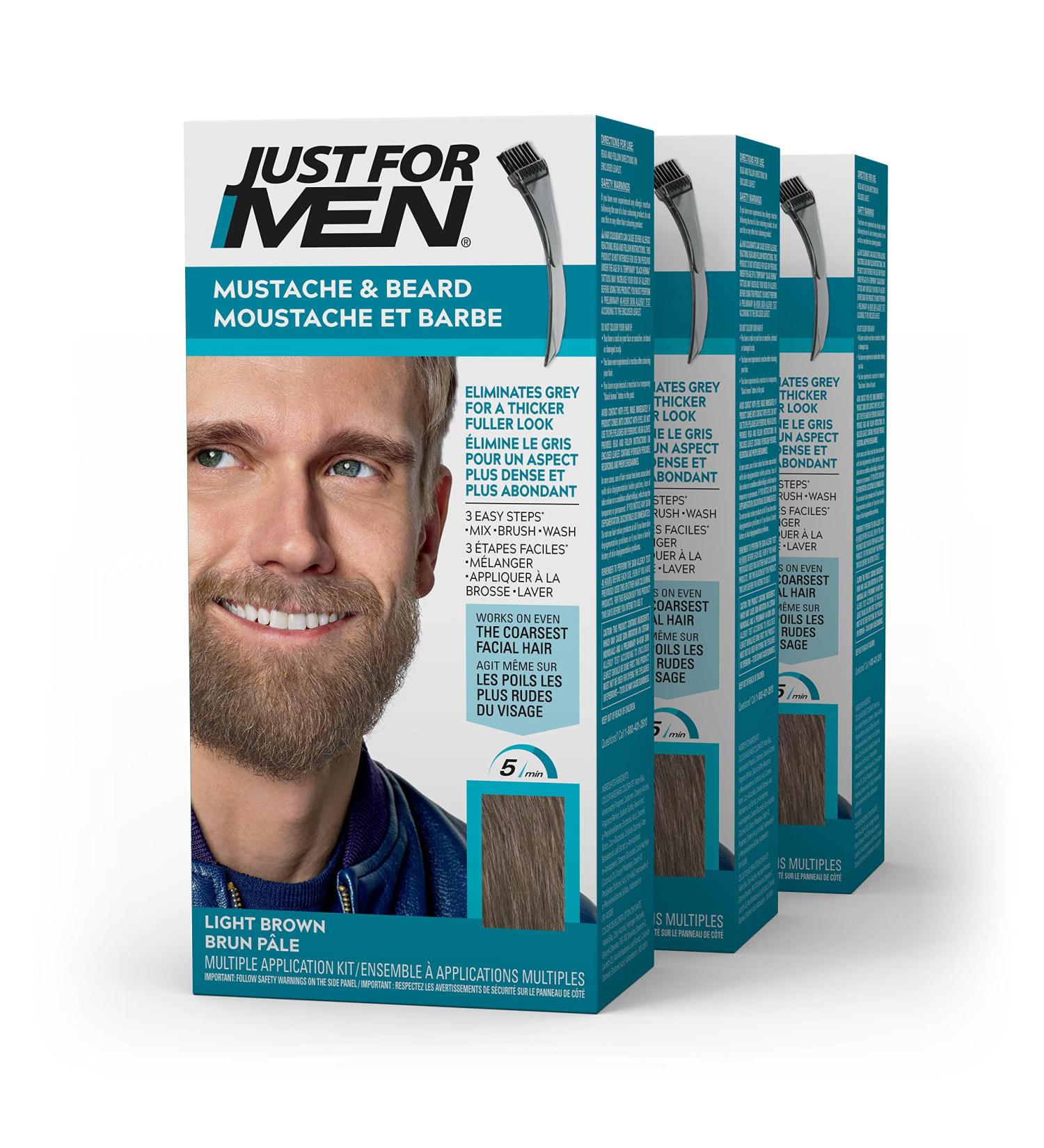 Just For Men Mustache & Beard Beard Dye for Men with Brush Included for Easy Application With Biotin Aloe and Coconut Oil for Healthy Facial Hair Light Brown M-25 (3 Count) Light Brown 3 count (Pack of 1) - Buy Online on GoSupps.com