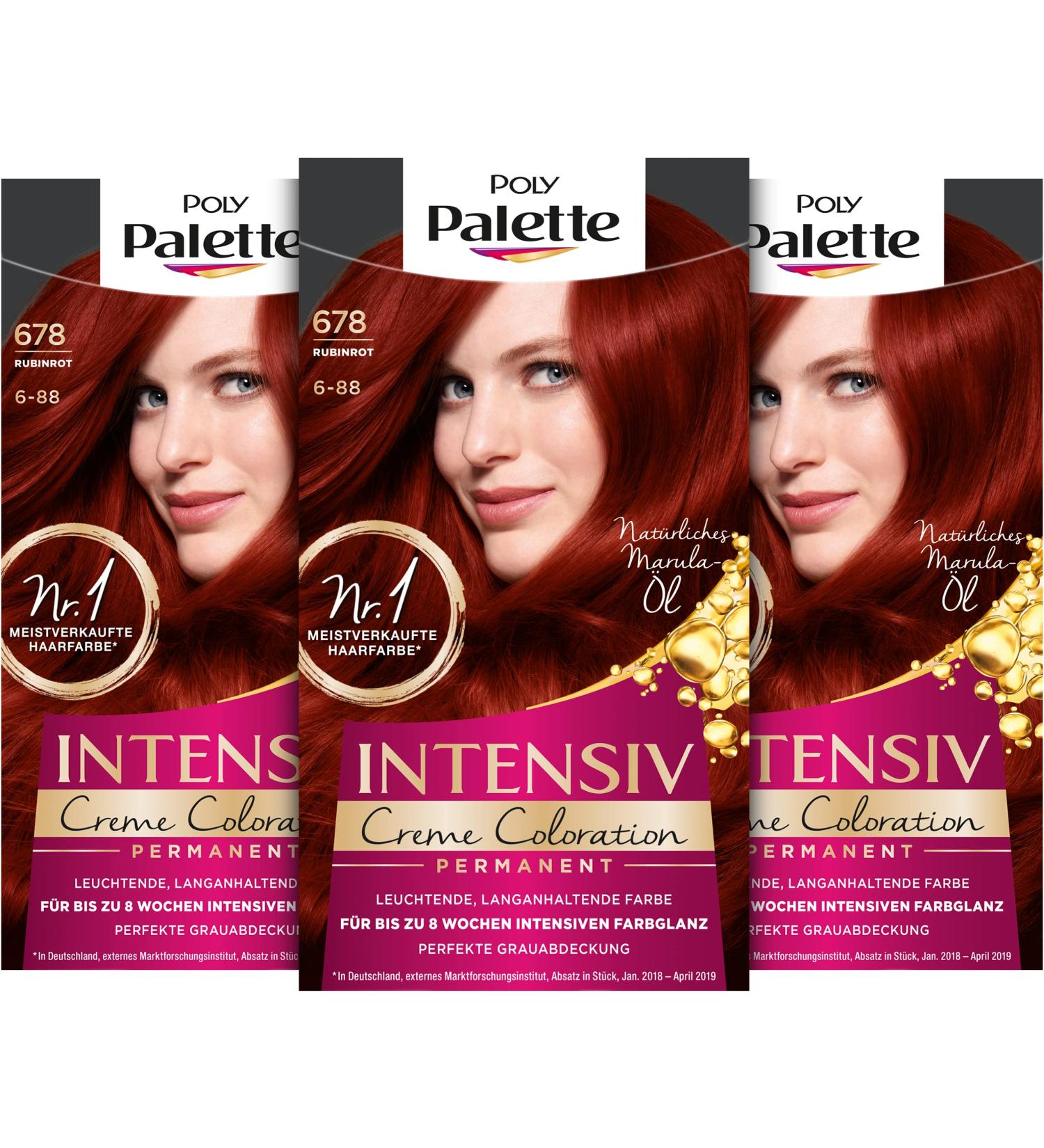 Palette Intensive Creme Coloring 6-88/678 Ruby Red - Permanent Hair Color for 100% Gray Coverage & 8 Weeks of Intensive Gloss | 3 x 115 ml - Buy Online on GoSupps.com