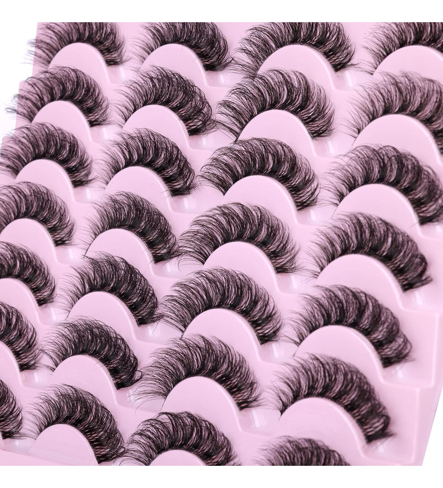 JIMIRE False Eyelashes 14 Pairs Pack | D Curl Faux Mink Cat Eye Lashes | 15MM Wispy Thin Strips with Clear Band | Natural Russian Style for Fluffy, Demi-Wispies Look - Buy Online on GoSupps.com