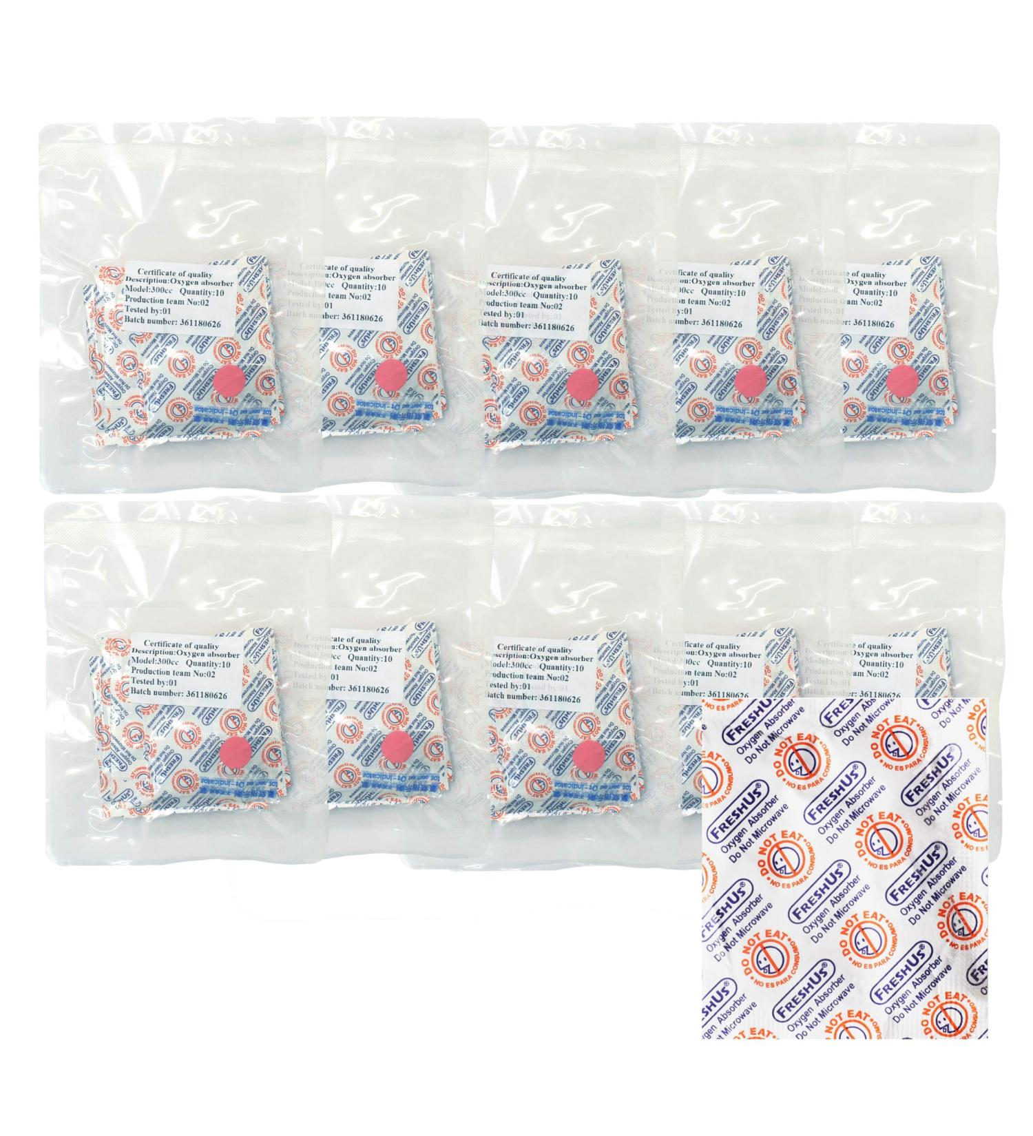 Freshus 300 CC Oxygen Absorbers - 100 Packs for Long-Term Food Storage | 10 Individual Packs of 10 - Ideal for Preservation - Buy Online on GoSupps.com