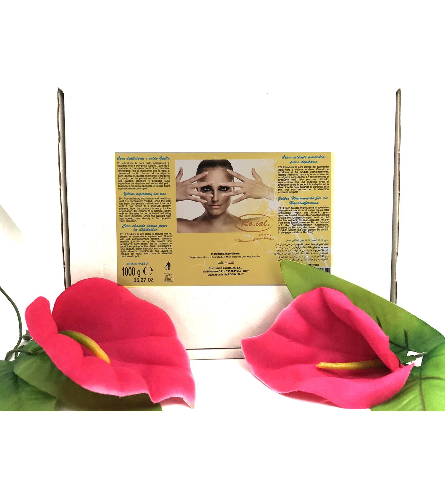 Ro.ial depilatory wax/warm wax in aluminum bowl for hair removal - 1 kg - yellow - application without fleece strips