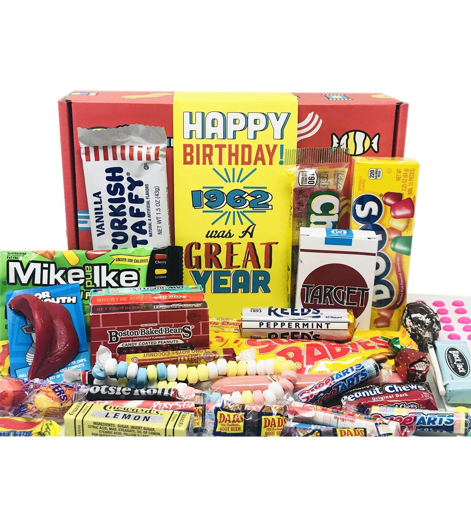 Retro Candy Yum 1962 60th Birthday Gift Box - Nostalgic Mix for Mom or Dad - 60th Gift Ideas for Men/Women Born in 1962 - Buy Online on GoSupps.com