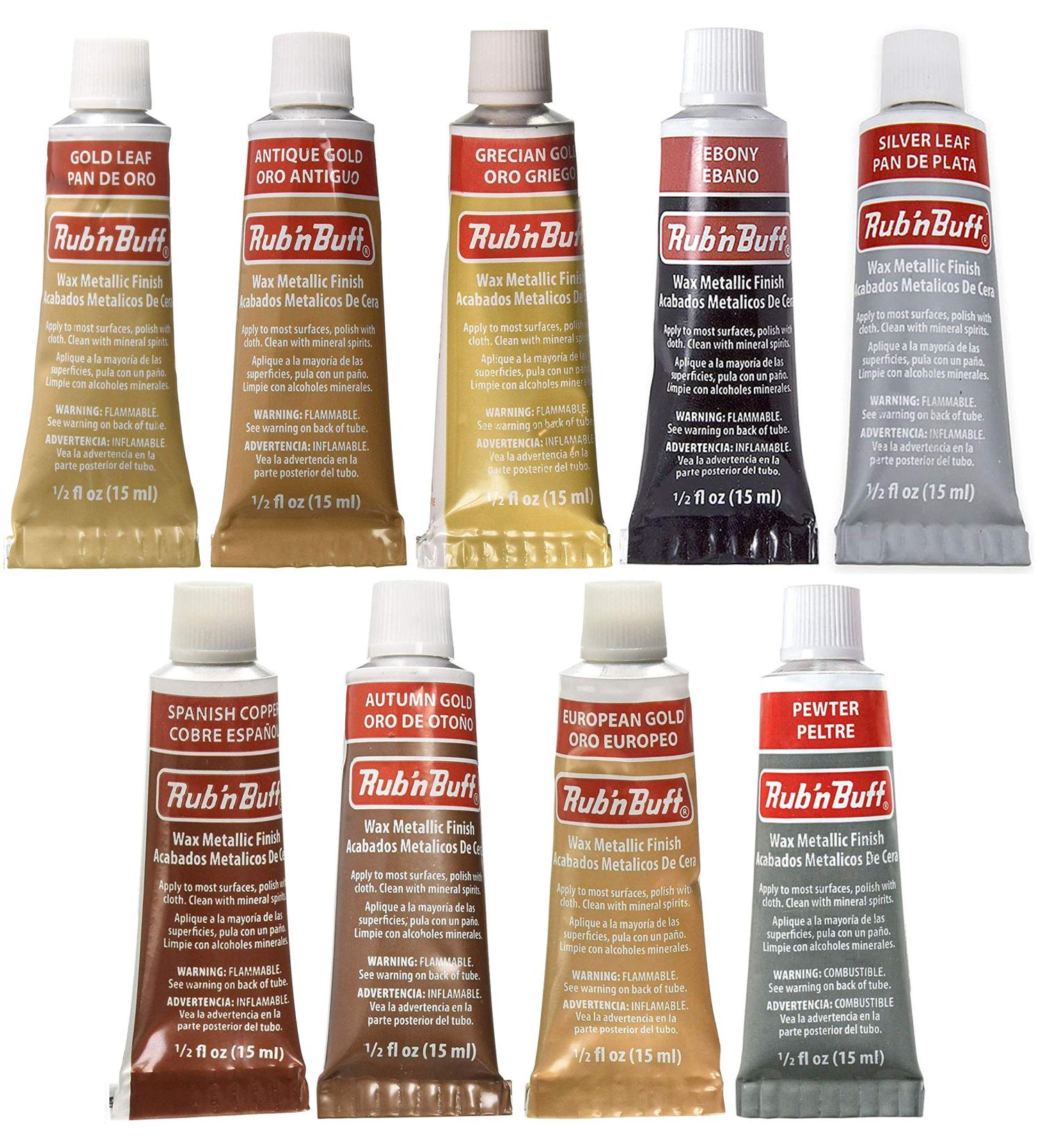 Amaco Rub 'N Buff Wax Metallic Finish  9 Color Assortment (Gold Leaf  Antique Gold  Grecian Gold  Ebony  Silver Leaf  Spanish Copper  Autumn Gold  European Gold  Pewter)