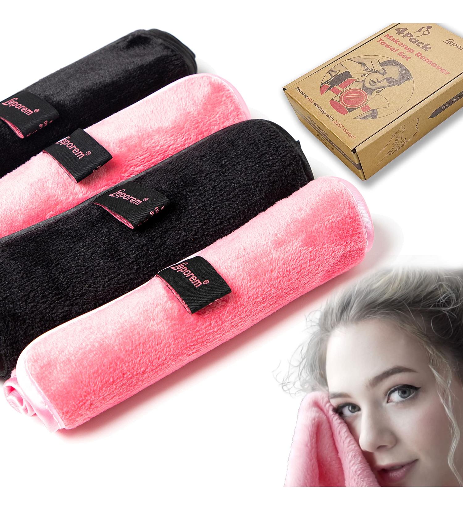 4 Pack XL Makeup Remover Cloths - Fast Drying & Reusable - Exfoliating Cleansing Cloths for All Skin Types - Pink & Black - Buy Online on GoSupps.com