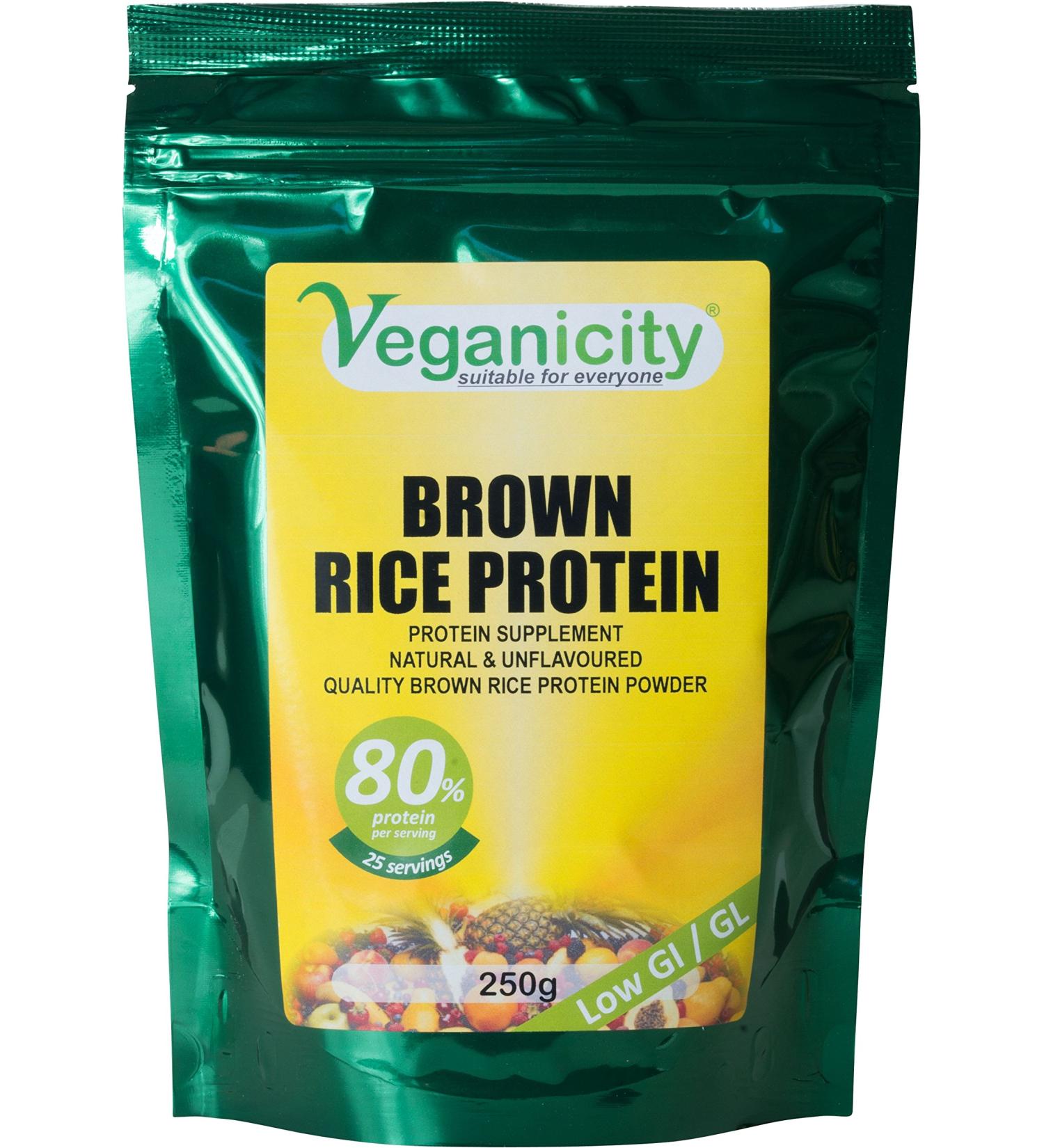 Veganicity Brown Rice Protein Powder : Natural and Unflavoured 80% Protein Powder - 250g in a Recyclable Pouch