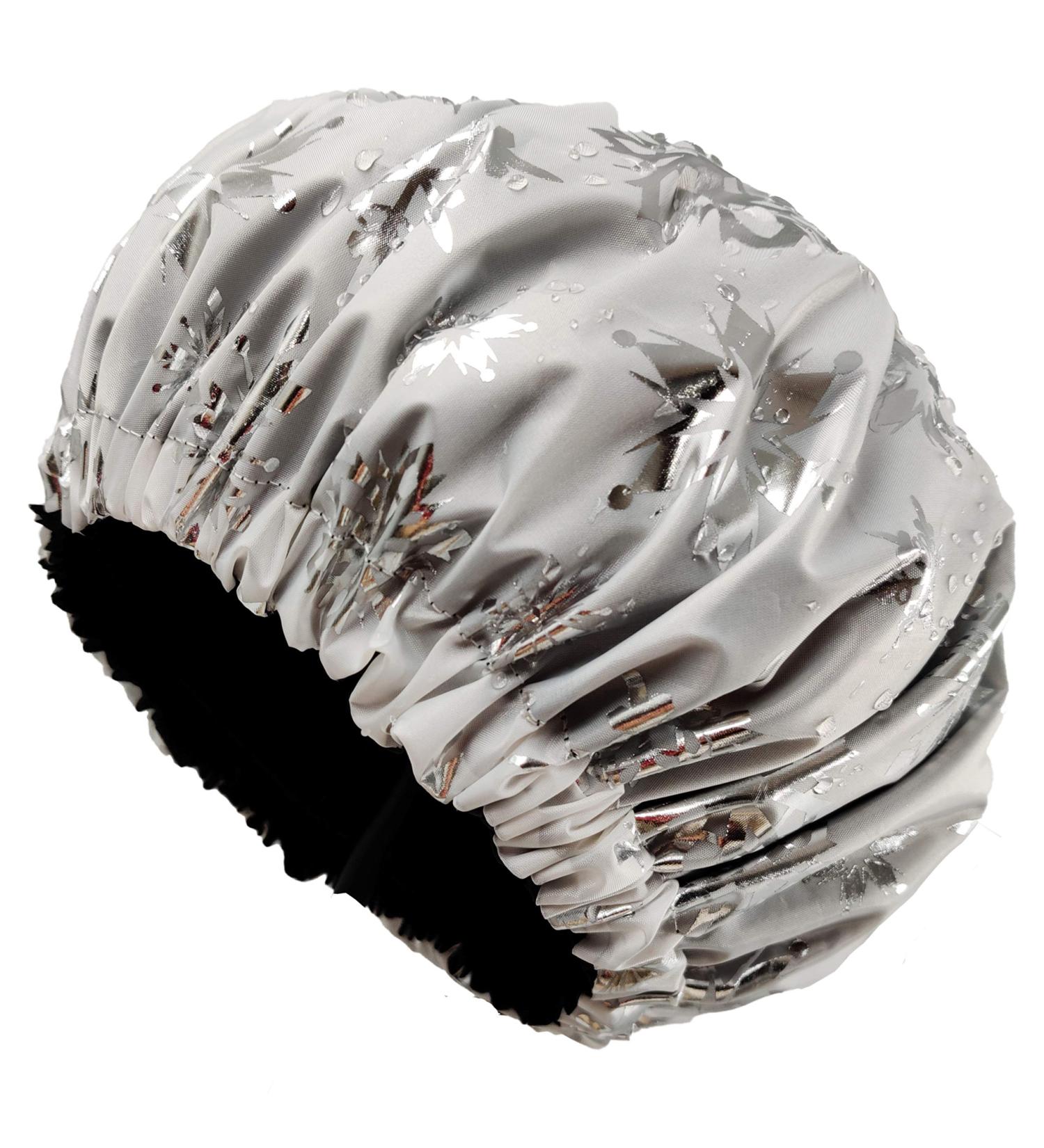 Satin Lined Shower Cap for Women - Large Adjustable Sleep Bonnet with Silky Satin Inner Layer - Waterproof Outer Layer - Special Pattern Printing - White Design - Pack of 1 - Buy Online on GoSupps.com