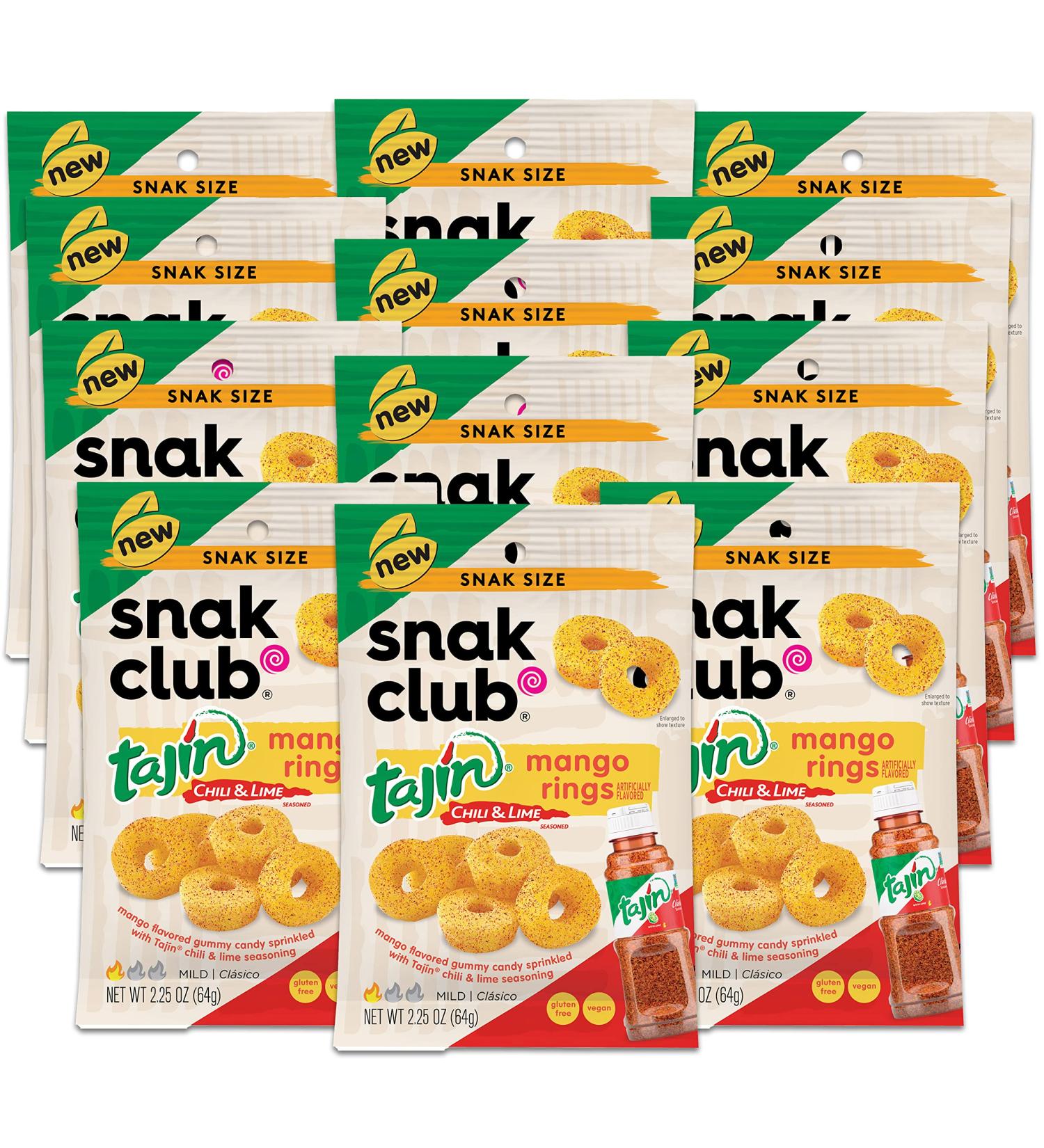 Snak Club Tajin Mango Rings - Sweet and Spicy Gummy Snacks | Vegan Gluten-Free | Mild Heat, Bold Flavor | 2.5oz Grab 'n Go (12 Pack) - Buy Online on GoSupps.com