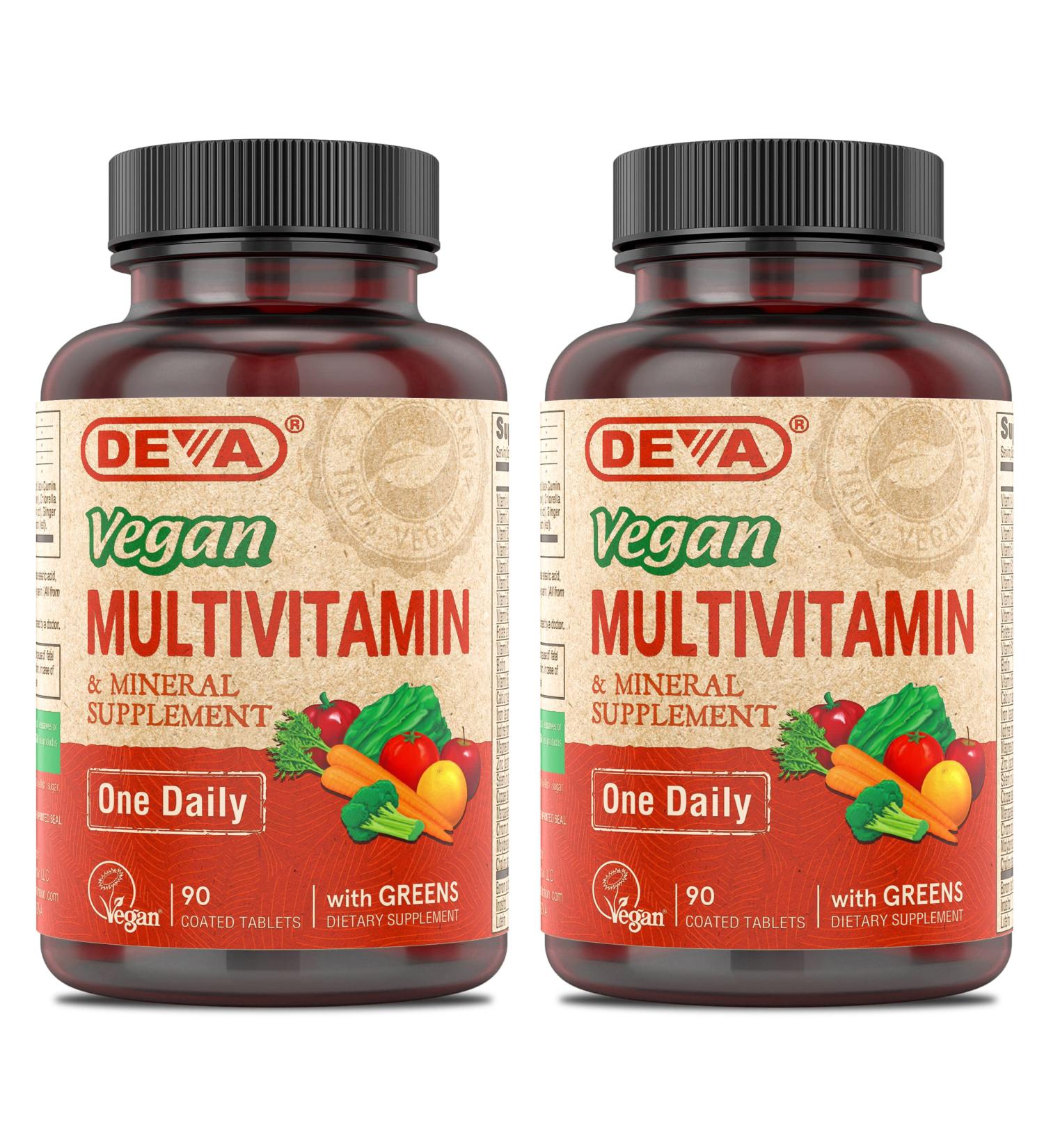 DEVA Vegan Multivitamin & Mineral Supplement with Iron 2-Pack Spirulina Chlorella Ashwagandha Broccoli & More 90 Coated Tablets Each - Buy Online on GoSupps.com