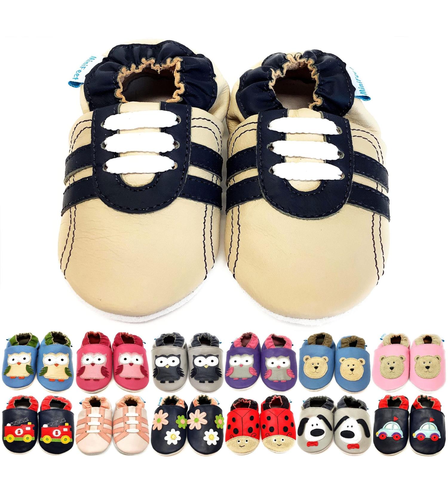 MiniFeet Premium Soft Leather Baby Shoes - Buy 4 Pairs, Get 1 Free! - Toddler Shoes for 0-6 Months to 4-5 Years - Beige Trainer - Buy Online on GoSupps.com