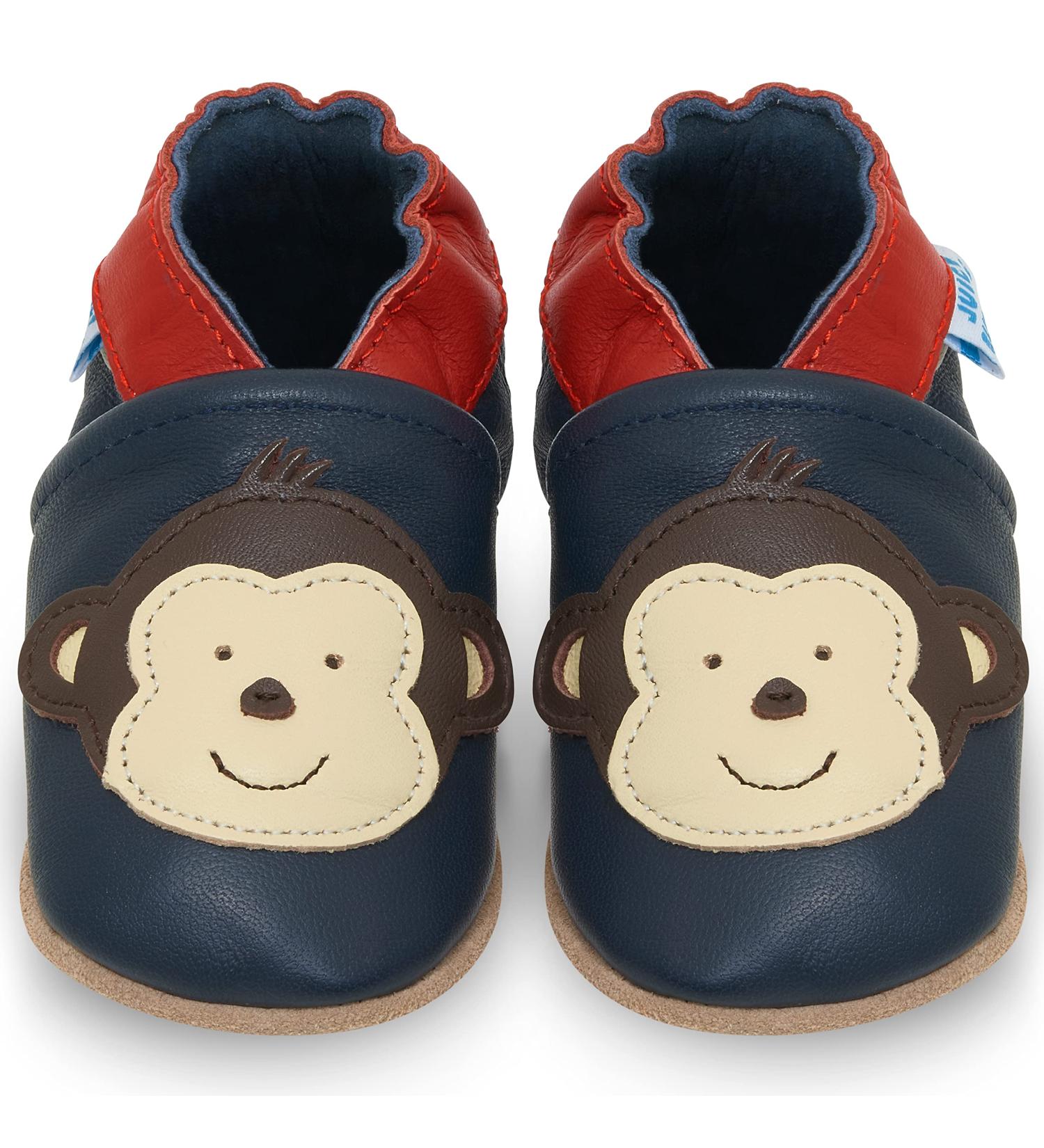 Soft Sole Leather Baby Shoes for 0-6 Months | Monkey Design for Baby Boys and Girls - Buy Online on GoSupps.com