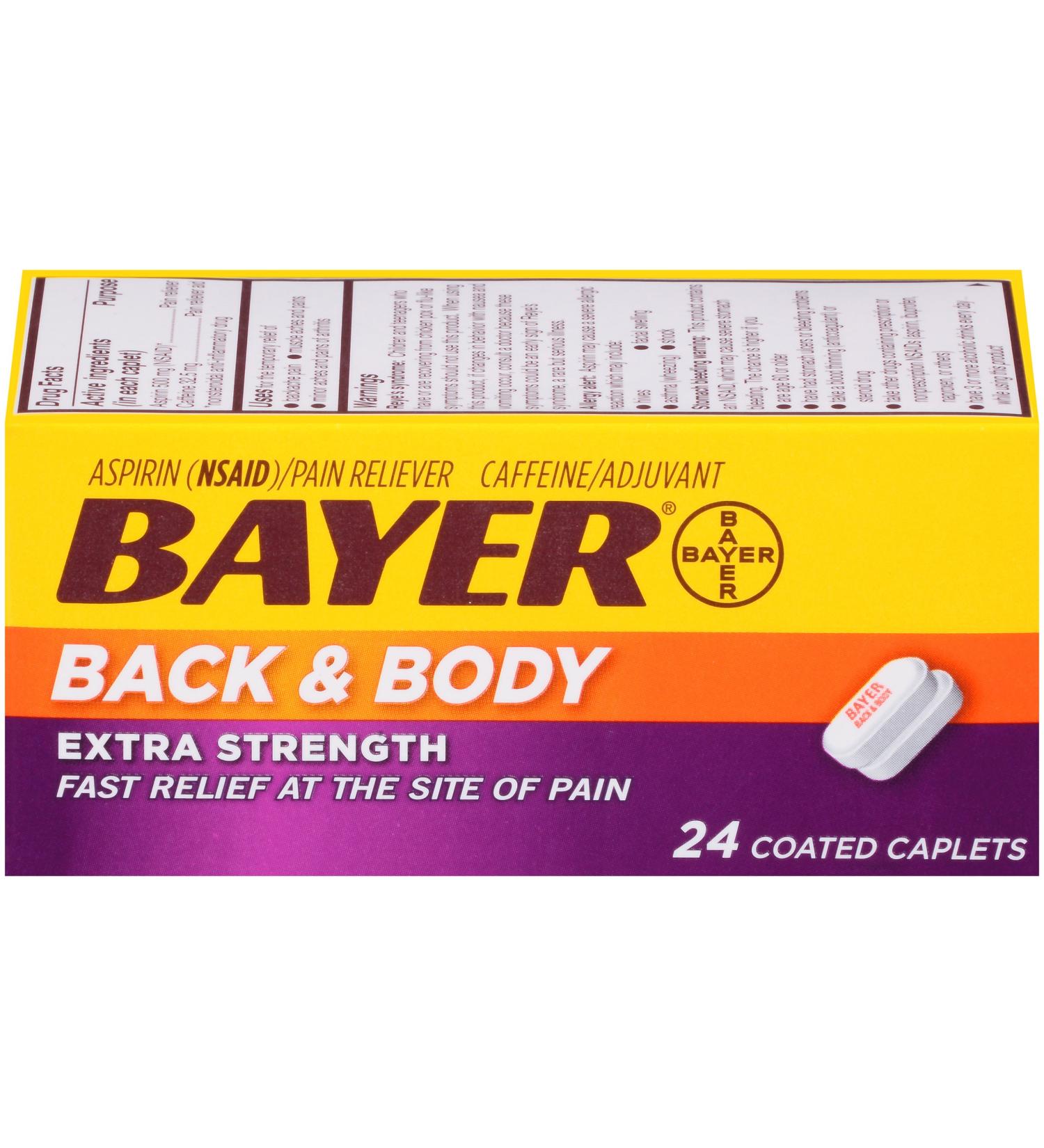 Buy Bayer Back & Body Aspirin 500mg Coated Tablets - Pain Reliever with Caffeine - 24 Count - Fast International Shipping - Buy Online on GoSupps.com