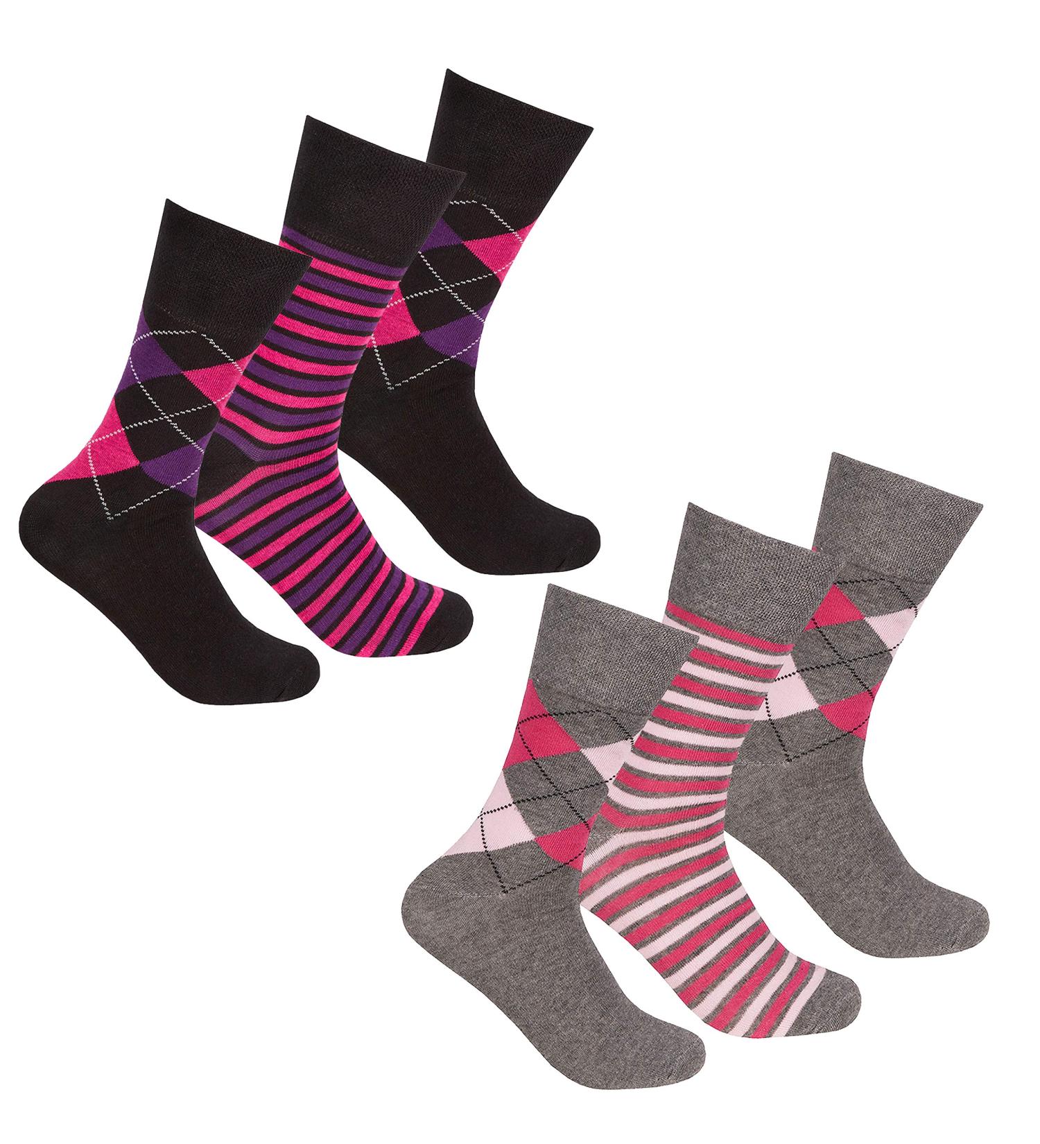 Ladies Non Elastic Loose Top Socks (6 or 12 Pair Multipack) Gentle Grip Diabetic Hosiery Size 4-8 Grey/Black 6 Pairs 4-8 - Buy Online on GoSupps.com
