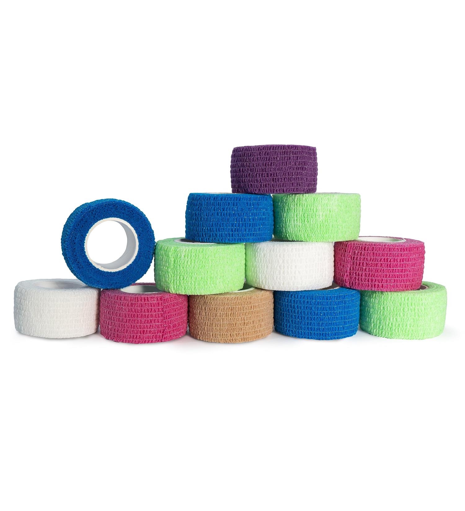 Buy Self Adhesive Bandage Wrap - Non-Woven Breathable & Water-Resistant Vet Wrap - 12 Multicolor Rolls 1 x 5 Yards for First Aid - Buy Online on GoSupps.com