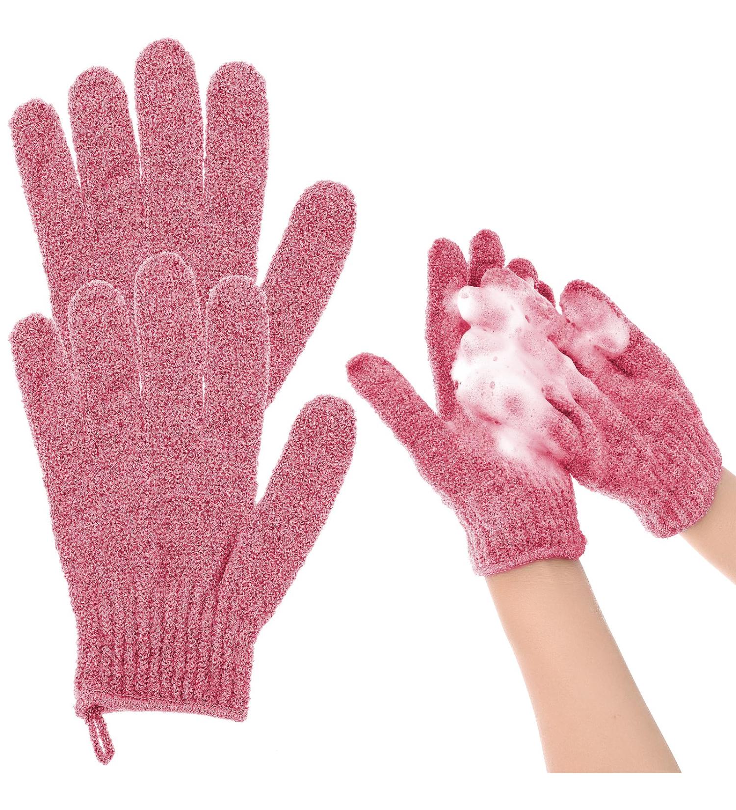 Sibba Exfoliating Gloves for Shower - Natural Loofah Bathing Gloves for Body and Face - Dead Skin Remover - Double Sided Microfibre - Adults and Kids (Red) - Buy Online on GoSupps.com