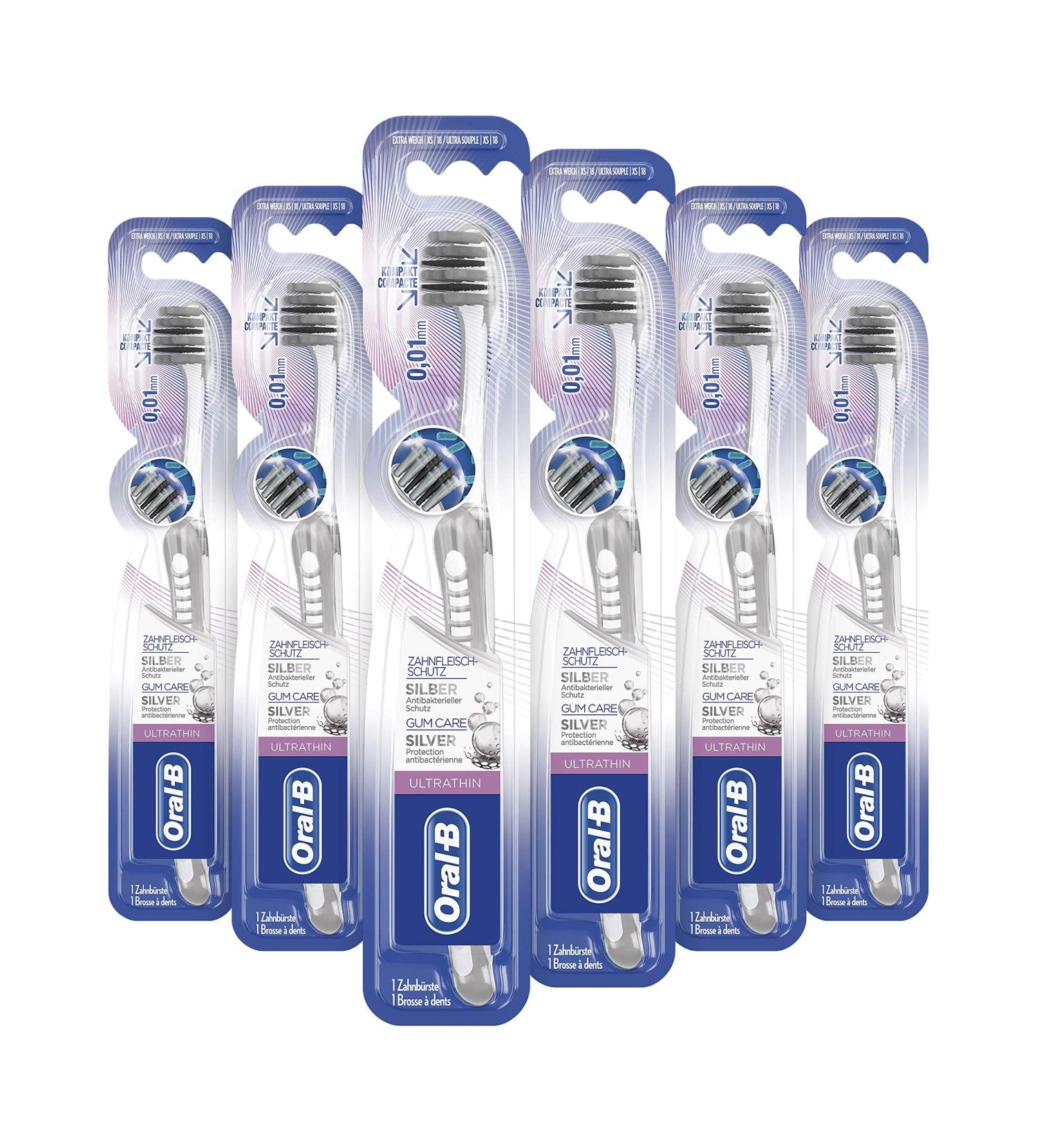 Oral-B Ultrathin Gum Protection Silver Manual Toothbrush Extra Soft 6 Pack (6 x 1 piece)