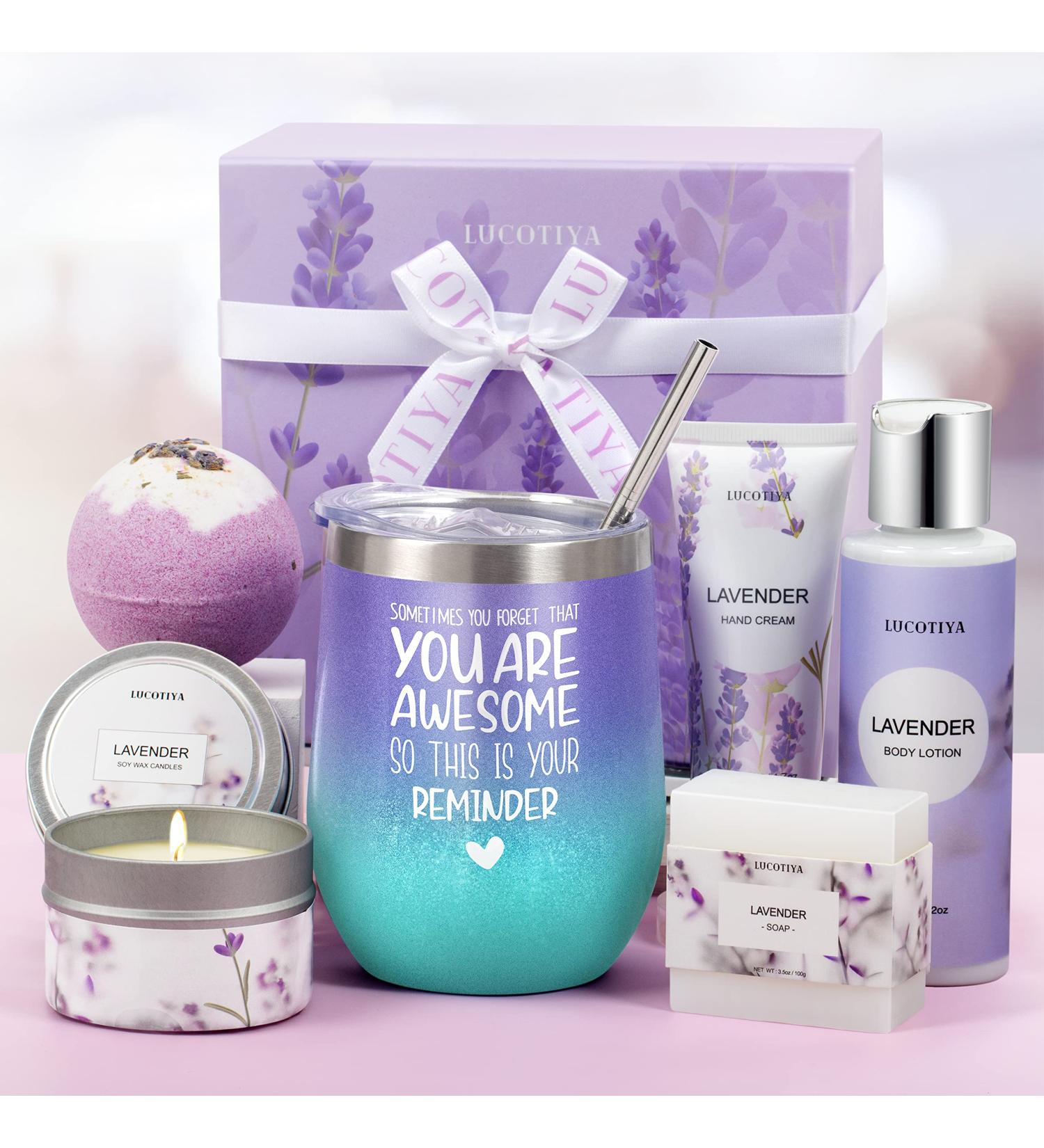 Birthday Spa Gift Set for Women - Lavender Bubble Bath & Wine Tumbler Combo - Buy Online on GoSupps.com