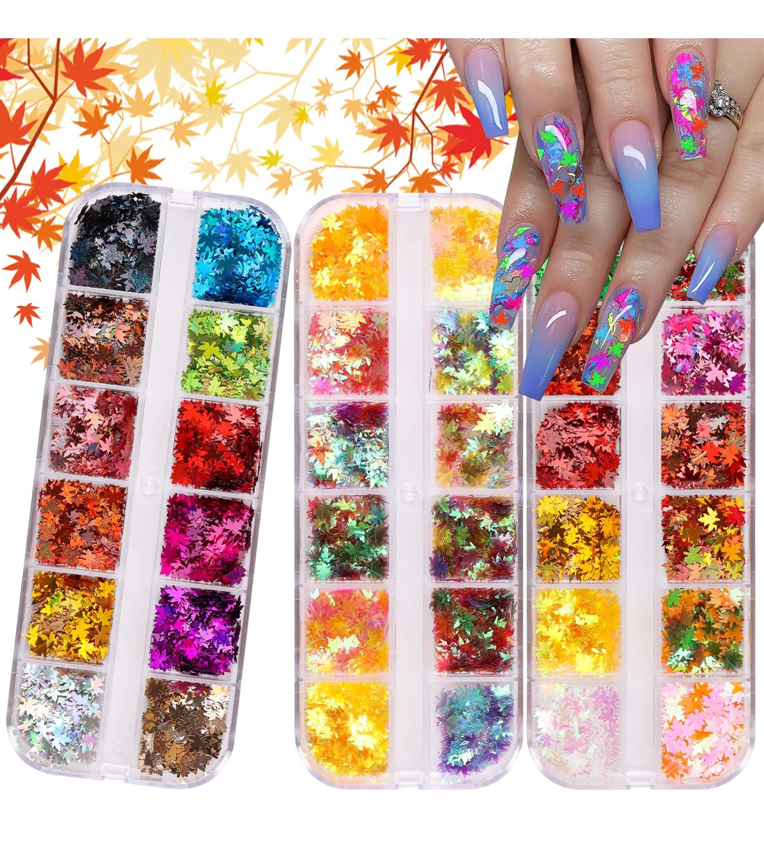 3 Boxes Maple Leaf Nail Sequins | Kalolary Holographic Fall Leaf Glitter for DIY Nail Art | Perfect for Seasonal Nail Decorations - Buy Online on GoSupps.com