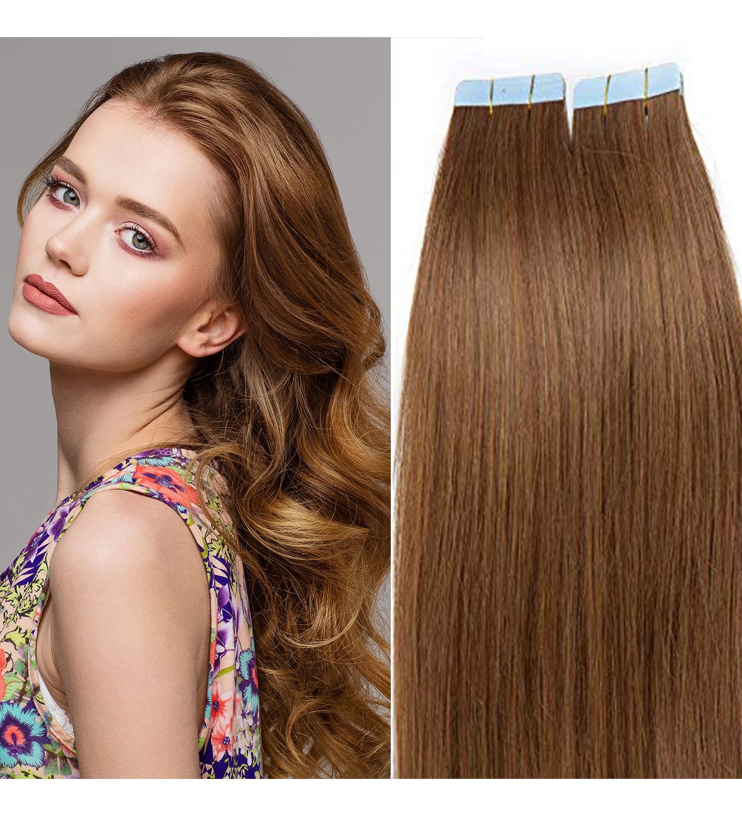 SEGO Tape Hair Extensions - 100% Remy Human Hair 20 Tressen Light Brown #6-1 (40cm) - Best Quality Adhesive Extensions - Buy Online on GoSupps.com