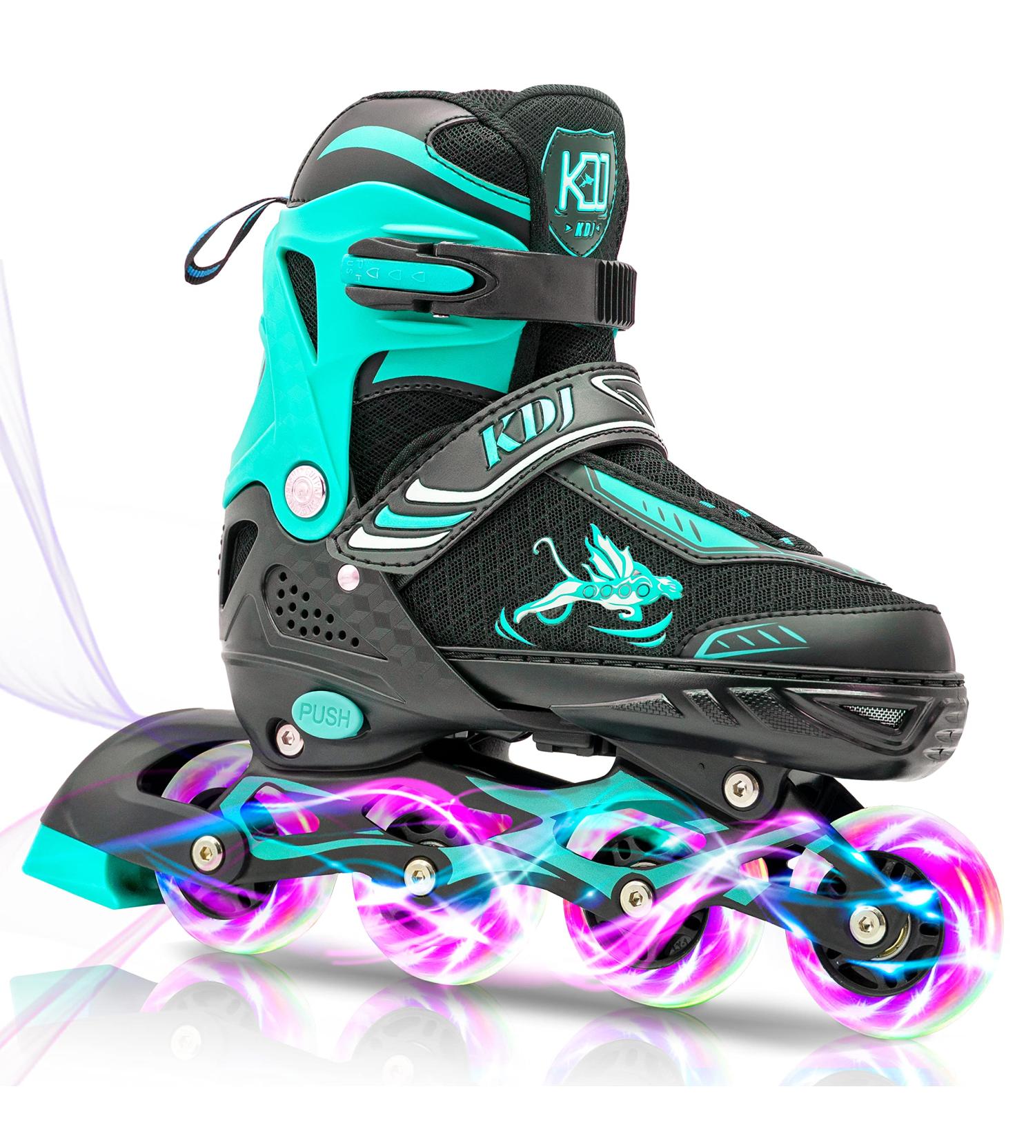 Adjustable Kids Roller Blades with Illuminating Wheels - Green Medium - Big Kids (Sizes 1-4 US) - Buy Online on GoSupps.com