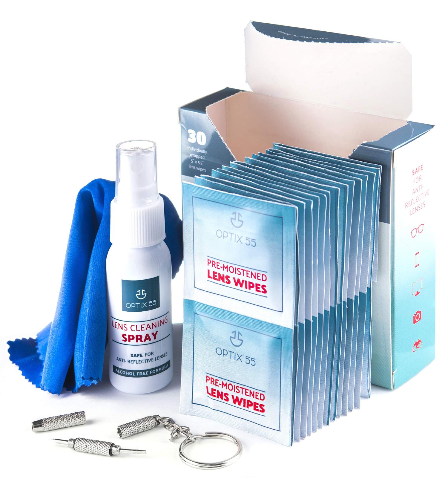 Buy Glasses Cleaner Kit | 30 Pre-Moistened Lens Wipes & Spray Microfiber Cloth Eyeglass Repair Tool - Safe for All Lenses - Camera Screen Sunglasses Cleaning - Buy Online on GoSupps.com