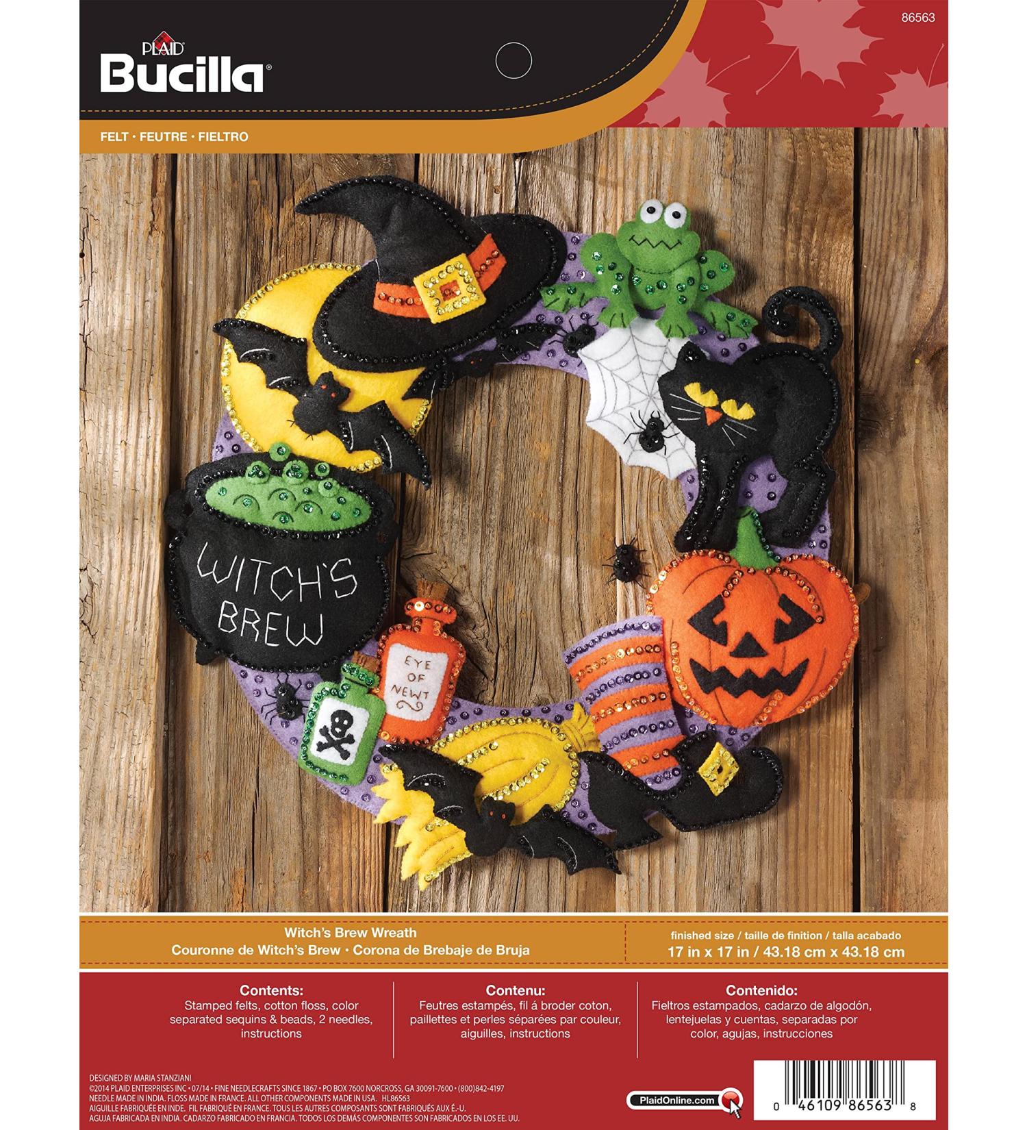 Bucilla Witch's Brew Black Wreath Kit - 17x17 Inch Felt Applique Wall Hanging - Buy Online on GoSupps.com