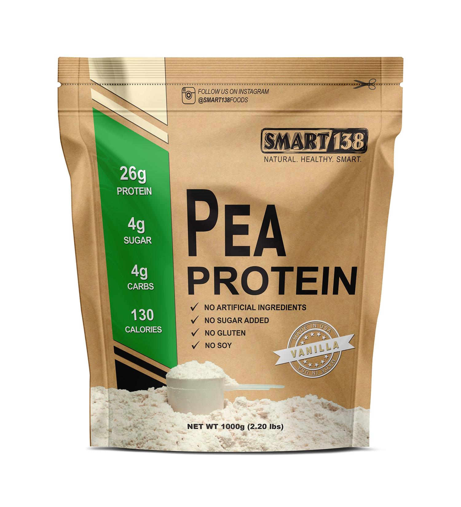 Smart138 Vanilla Pea Protein Powder - Vegan, Gluten-Free, Dairy-Free, Non-GMO, Keto Friendly - Natural BCAAs - 1000g / 2.2lbs - USA/Canada (Pack of 1) - Buy Online on GoSupps.com