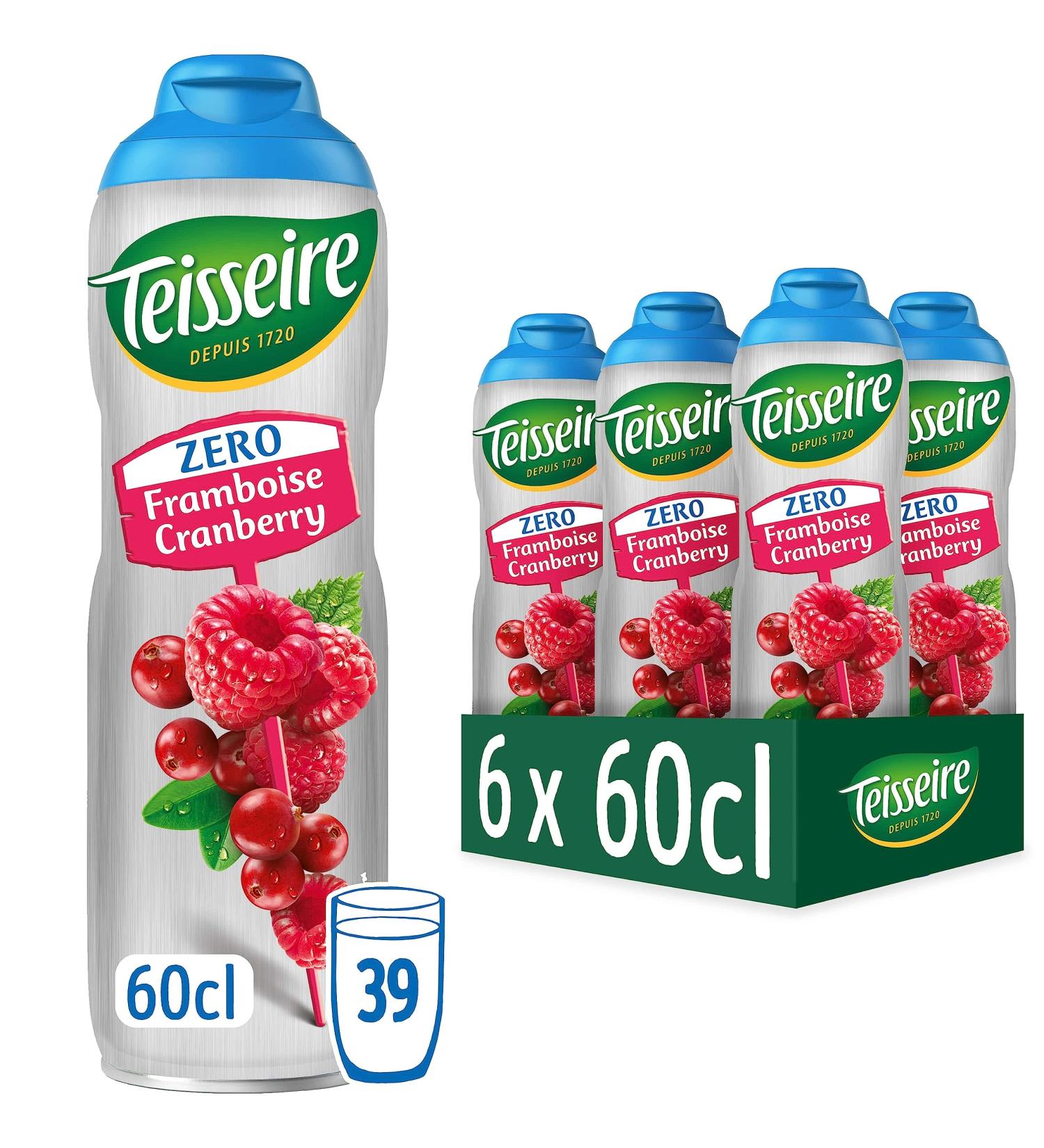 Teisseire Zero Sugar Raspberry Cranberry Syrup for Refreshing Drink Cocktails Bottle 6x60cl - Buy Online on GoSupps.com