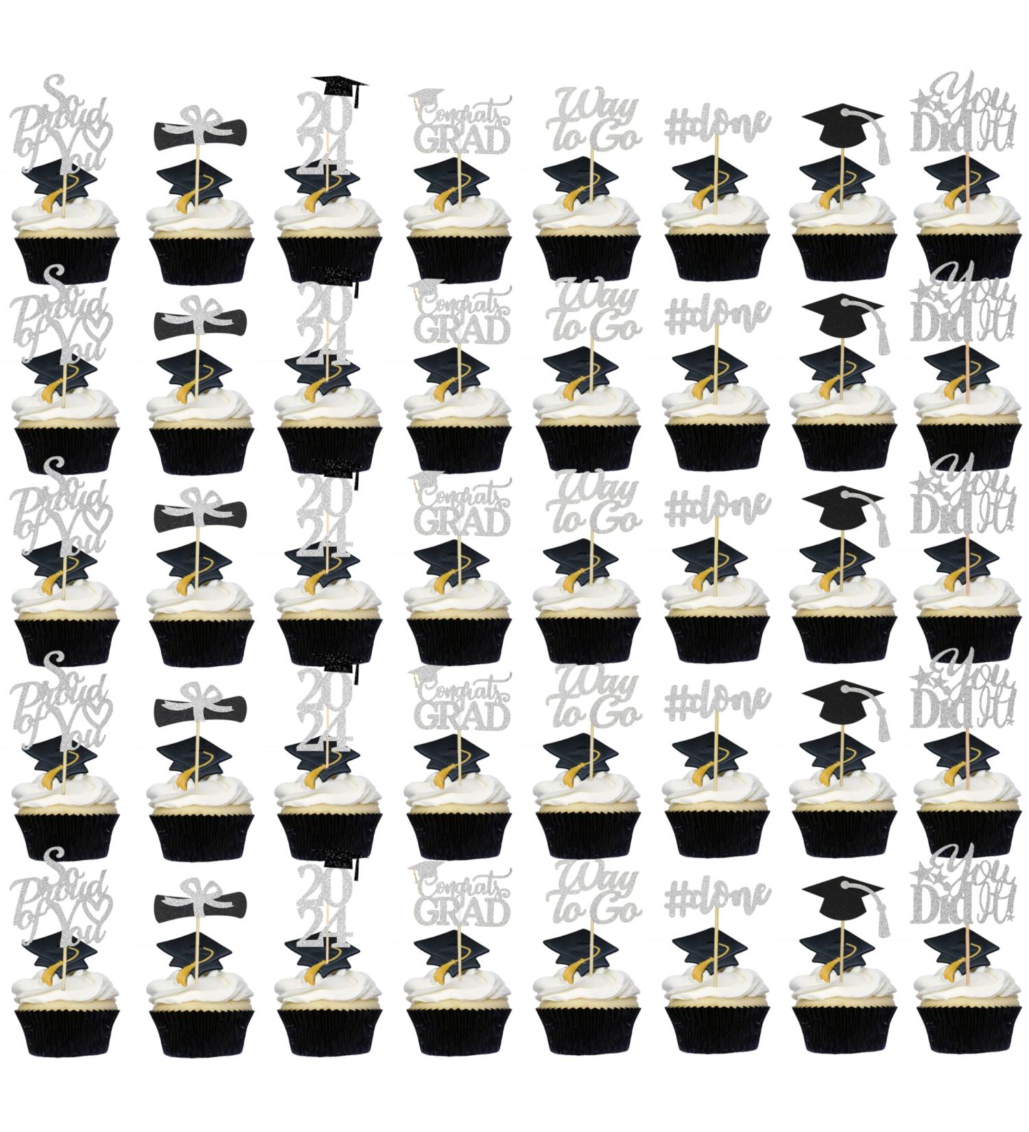 Graduation Cupcake Toppers 2022 Silver Glitter Class of 2022 Cupcake Toppers Supplies Class of 2022 Congrats Grad Cap Diploma Cupcake Picks for Graduation Party Decorations 2022 Silver and Black - Buy Online on GoSupps.com