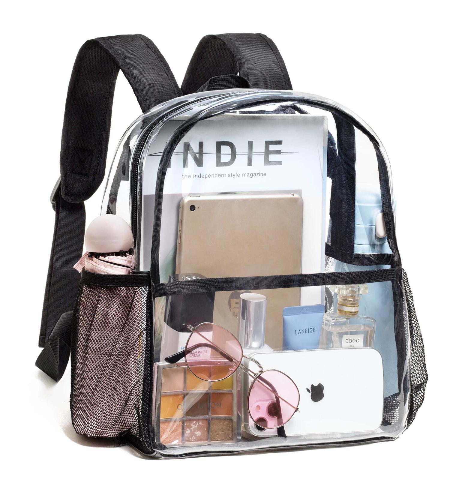 Vorspack Clear Mini Stadium Backpack 12x12x6 - Women's Stadium Approved Bag with 2 Water Holders - Heavy Duty for Concerts, Work, Sports, and Festivals - Black - Buy Online on GoSupps.com